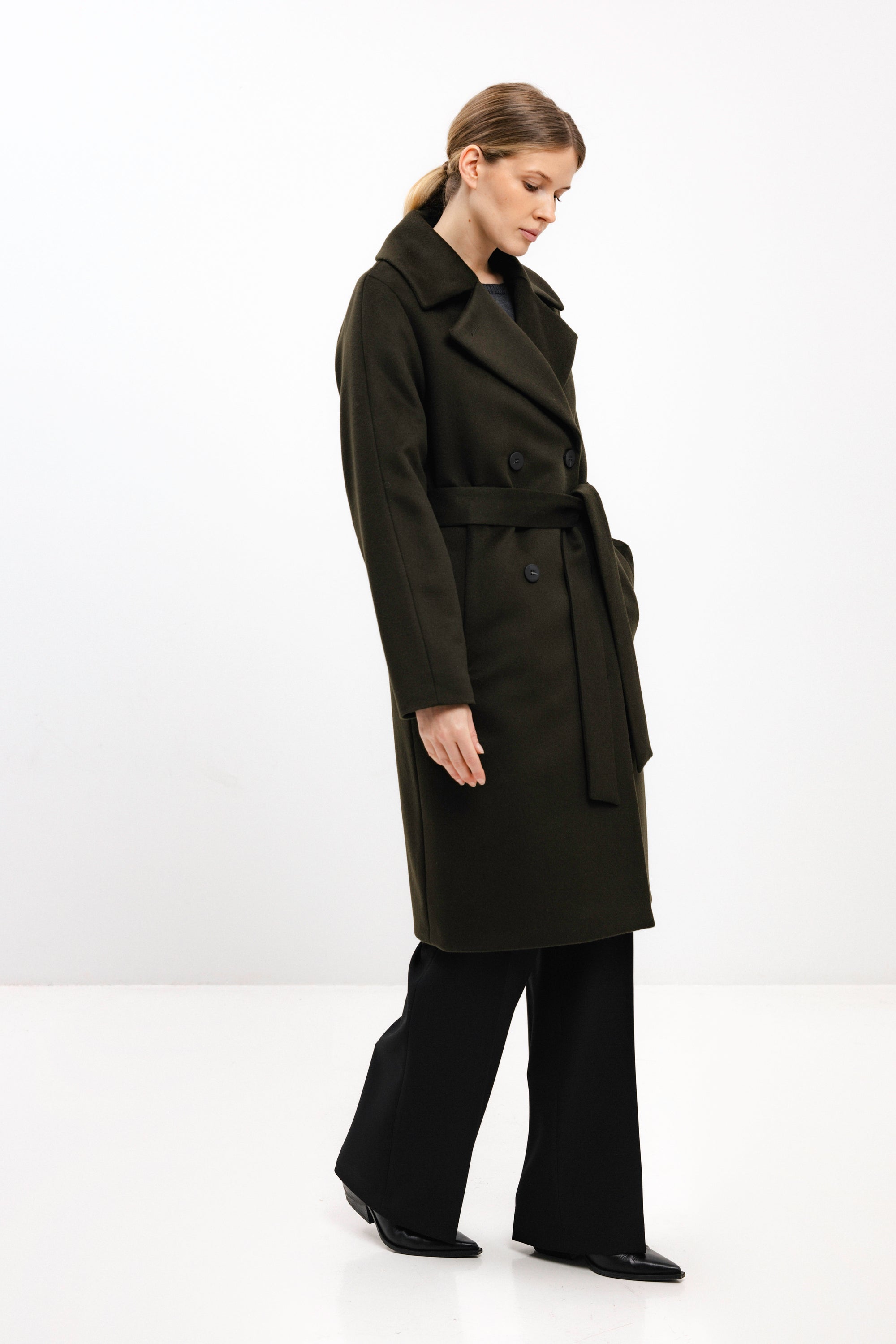 PADDED OLIVE COAT WITH VIRGIN WOOL