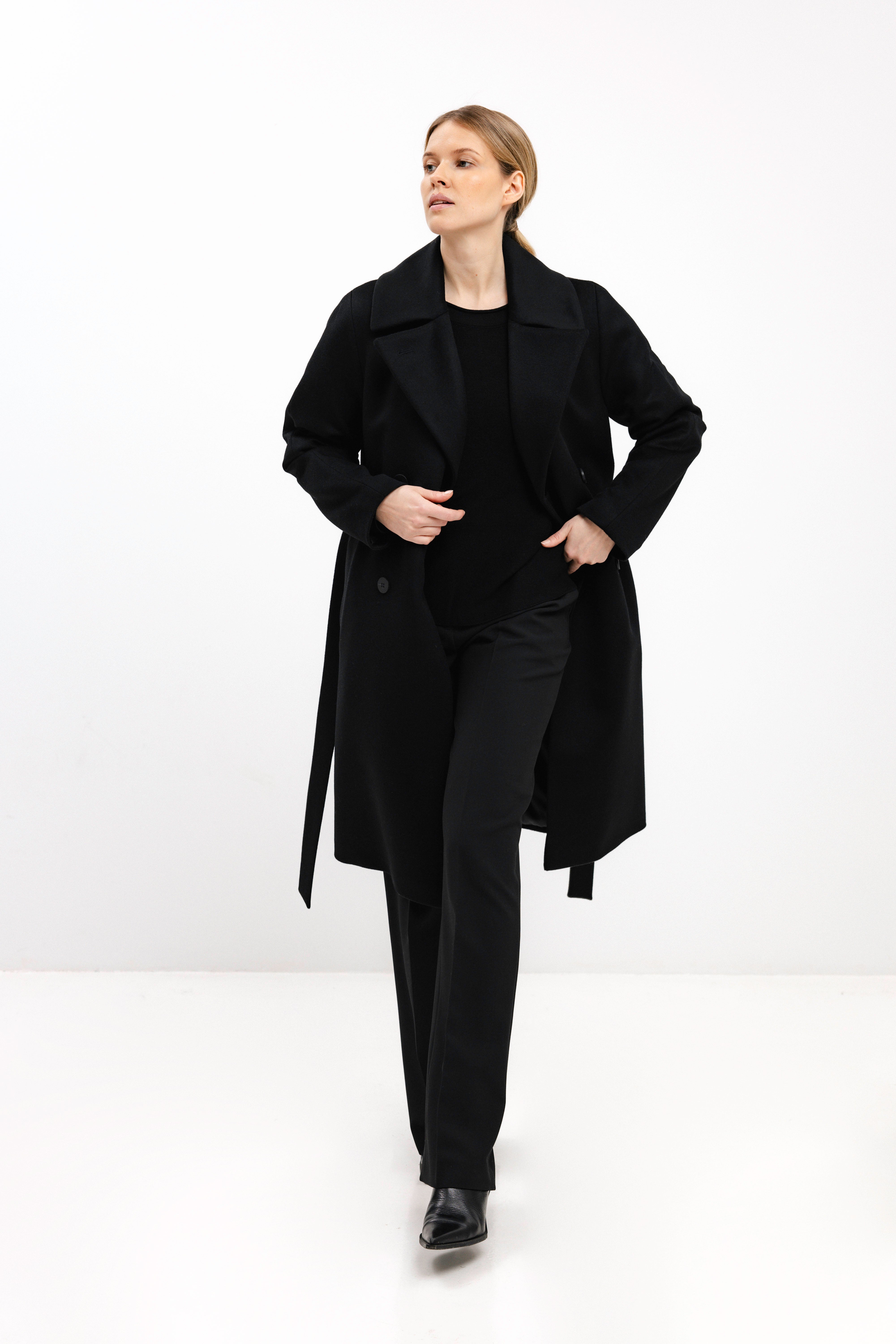 PADDED BLACK COAT WITH VIRGIN WOOL