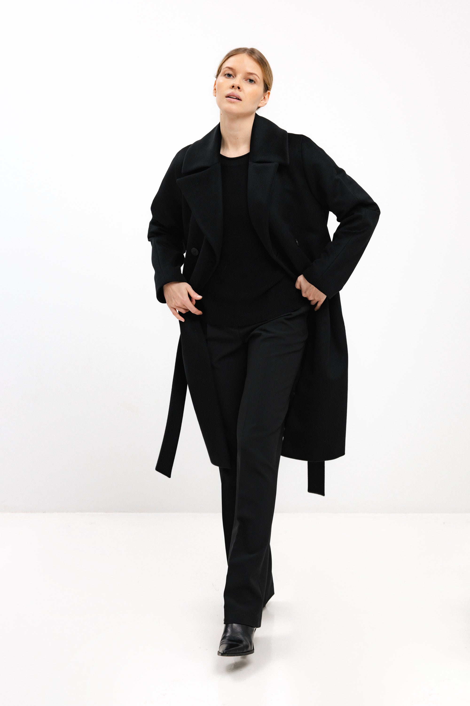 PADDED BLACK COAT WITH VIRGIN WOOL