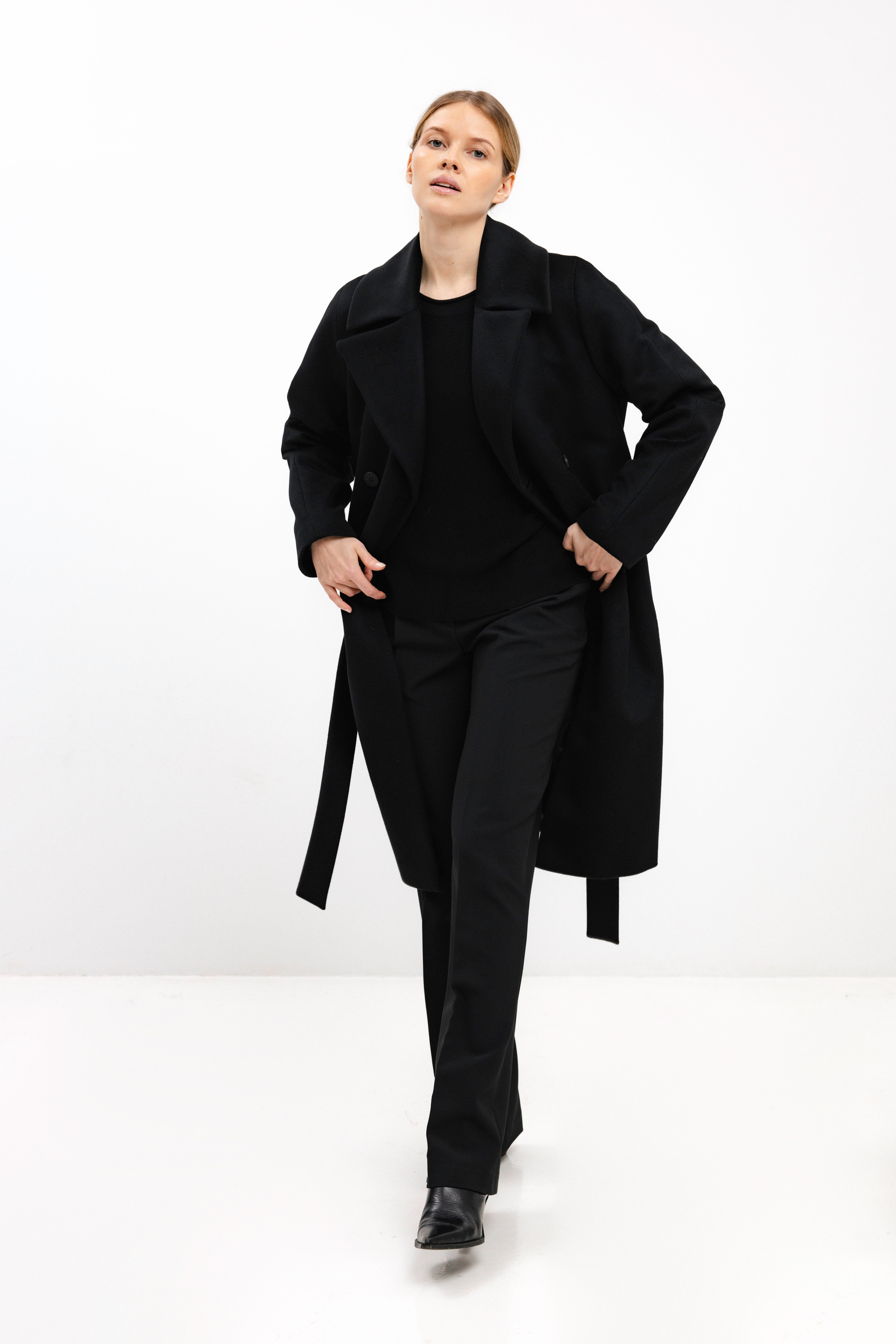 PADDED BLACK COAT WITH VIRGIN WOOL