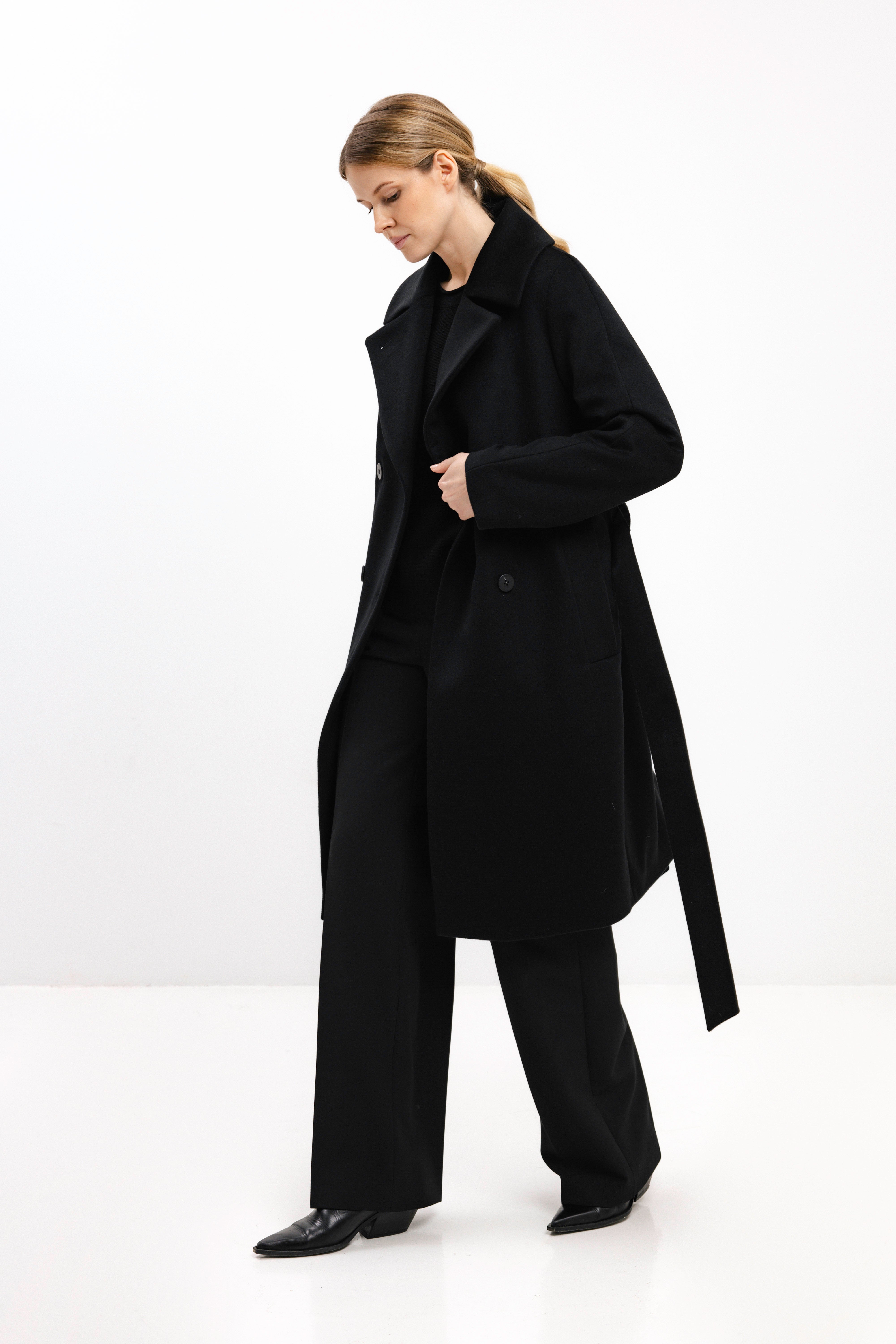 PADDED BLACK COAT WITH VIRGIN WOOL