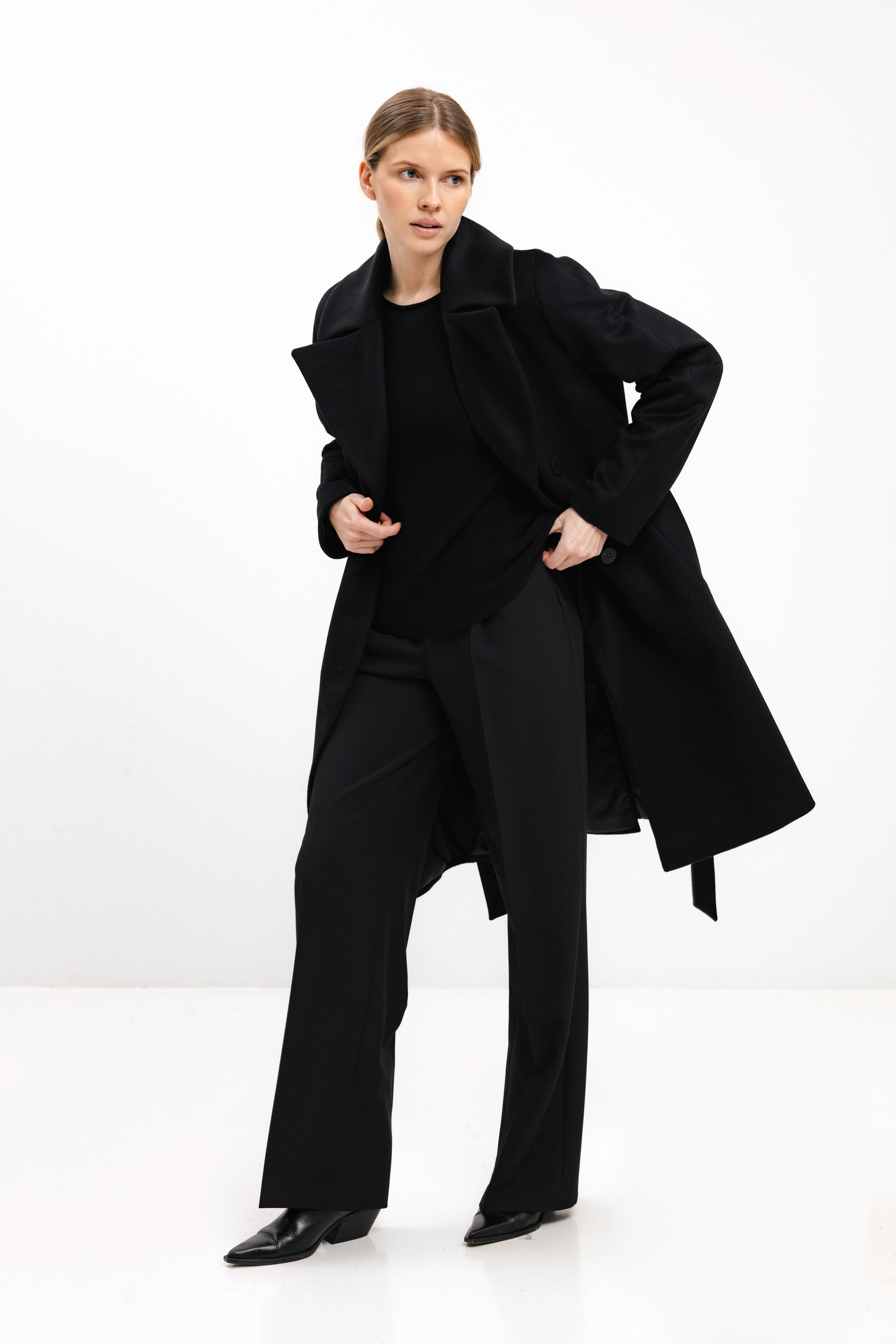 PADDED BLACK COAT WITH VIRGIN WOOL