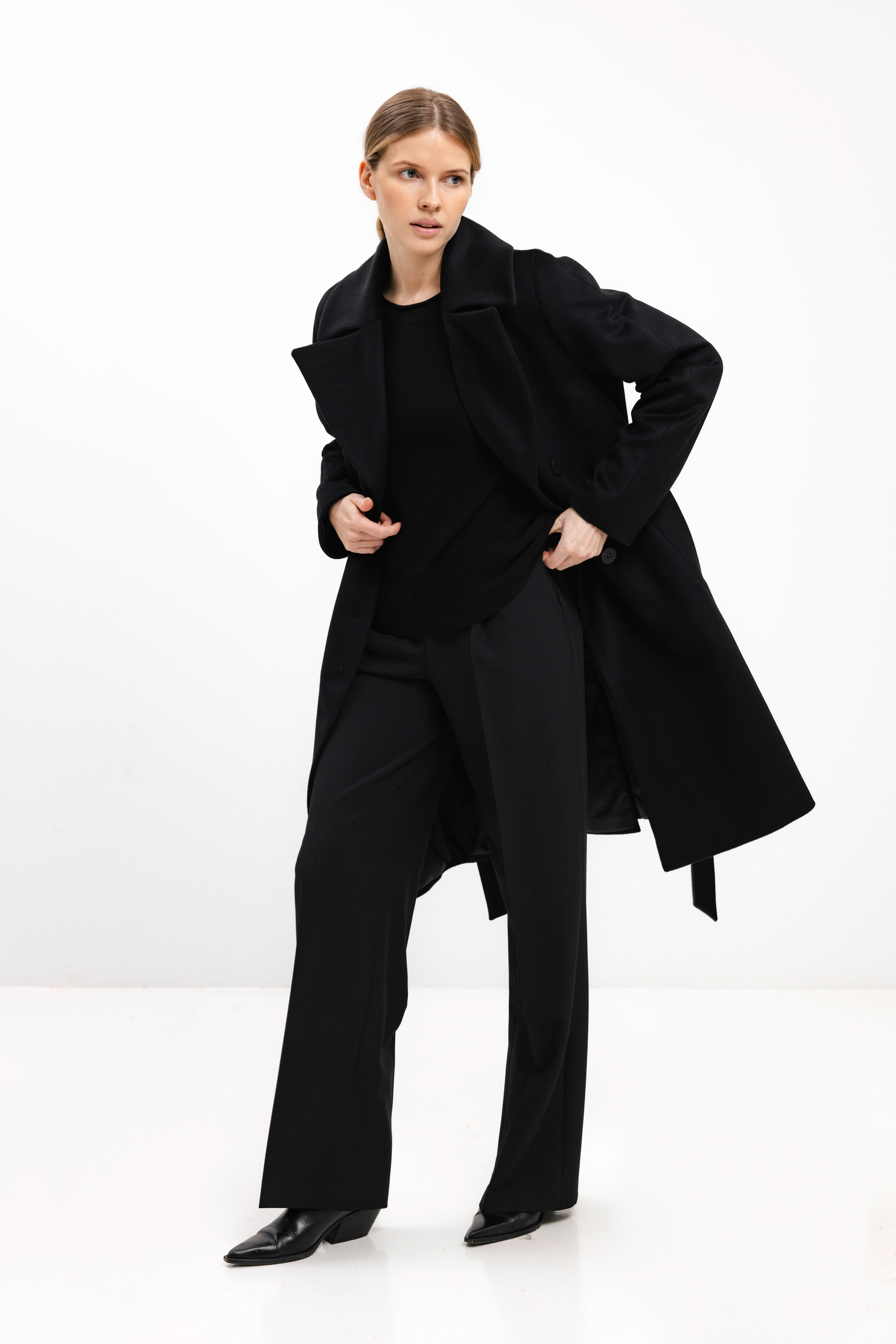 PADDED BLACK COAT WITH VIRGIN WOOL