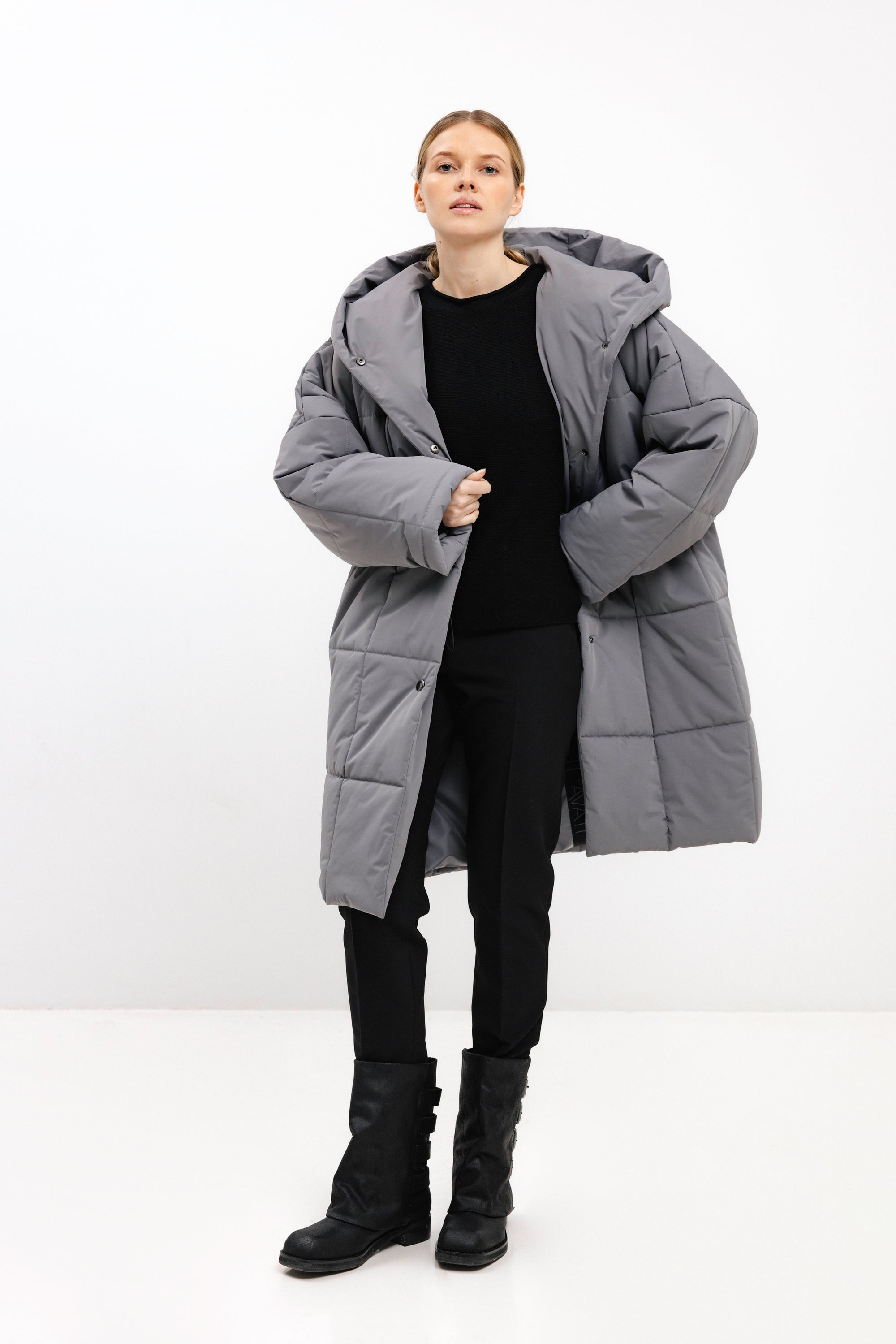 OVERSIZED QUILTED ANTHRACITE JACKET