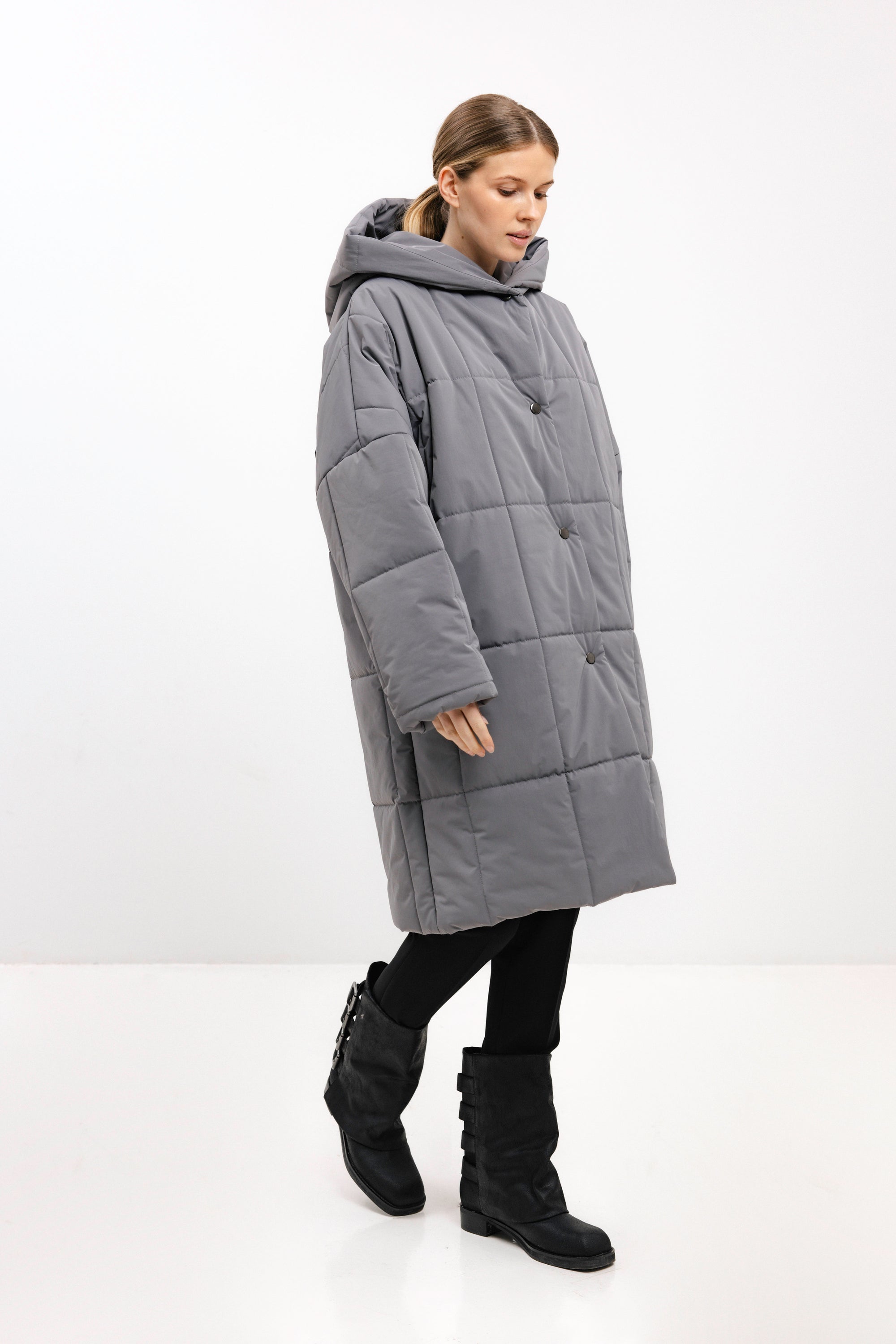 OVERSIZED QUILTED ANTHRACITE JACKET