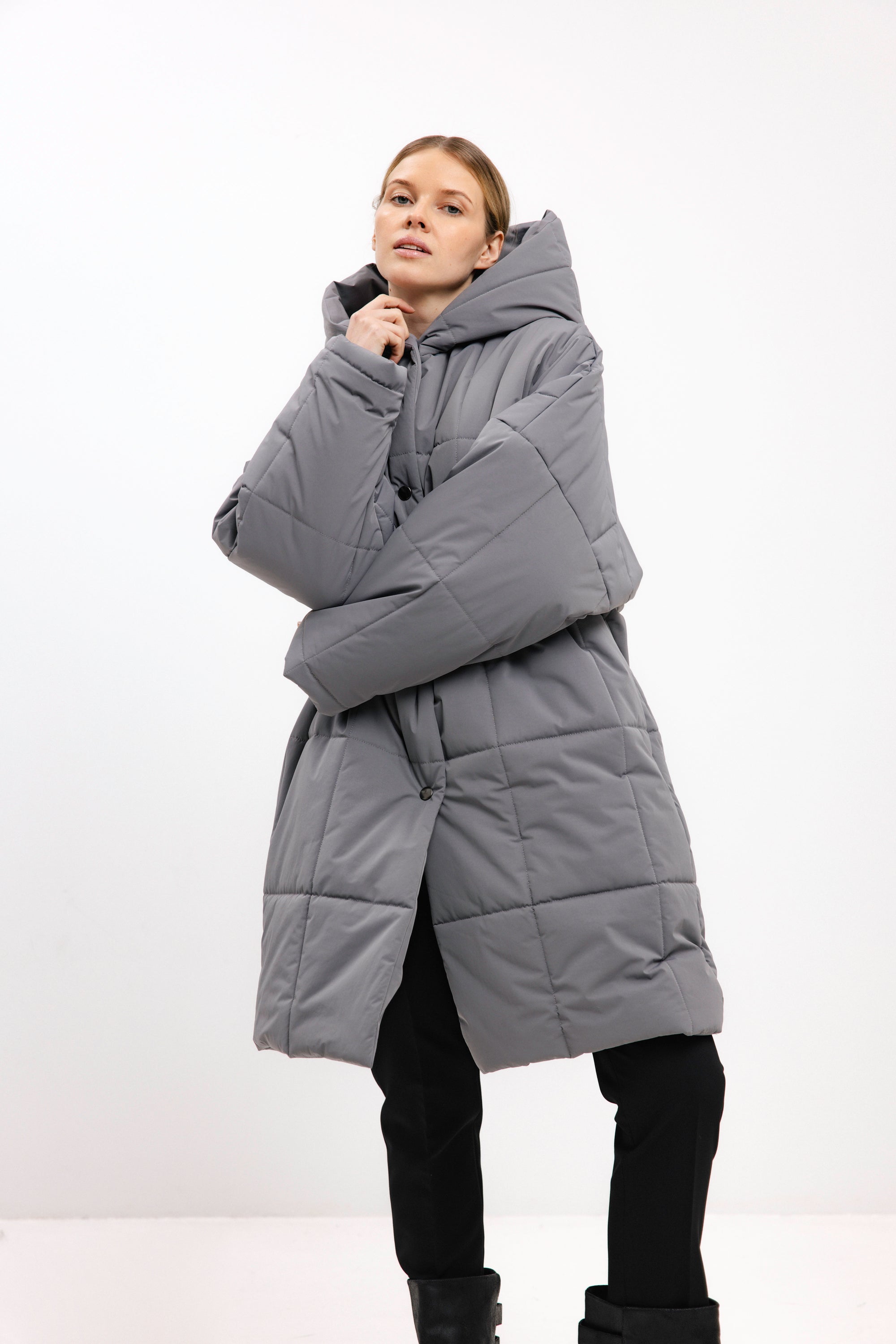 OVERSIZED QUILTED ANTHRACITE JACKET