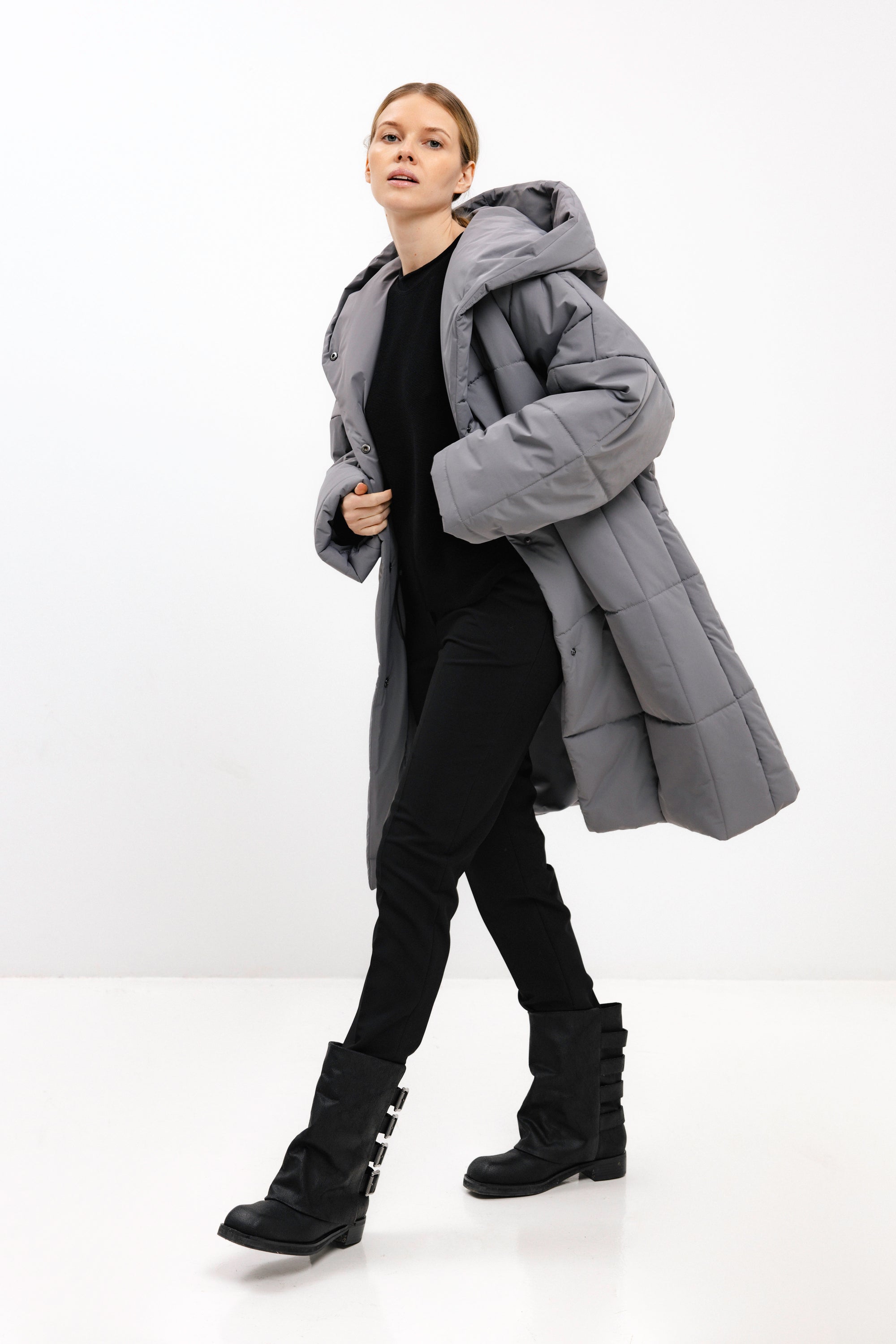 OVERSIZED QUILTED ANTHRACITE JACKET