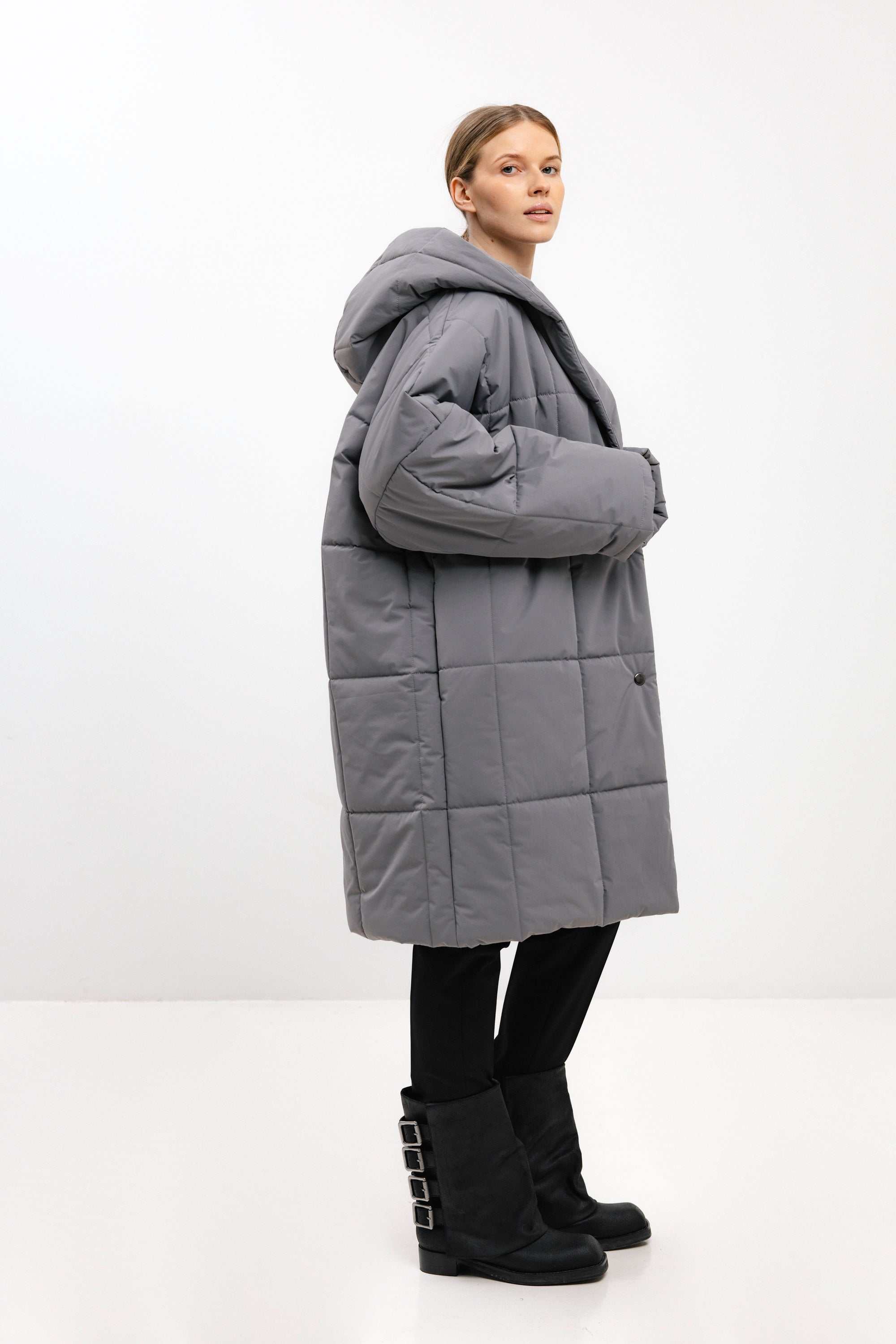 OVERSIZED QUILTED ANTHRACITE JACKET