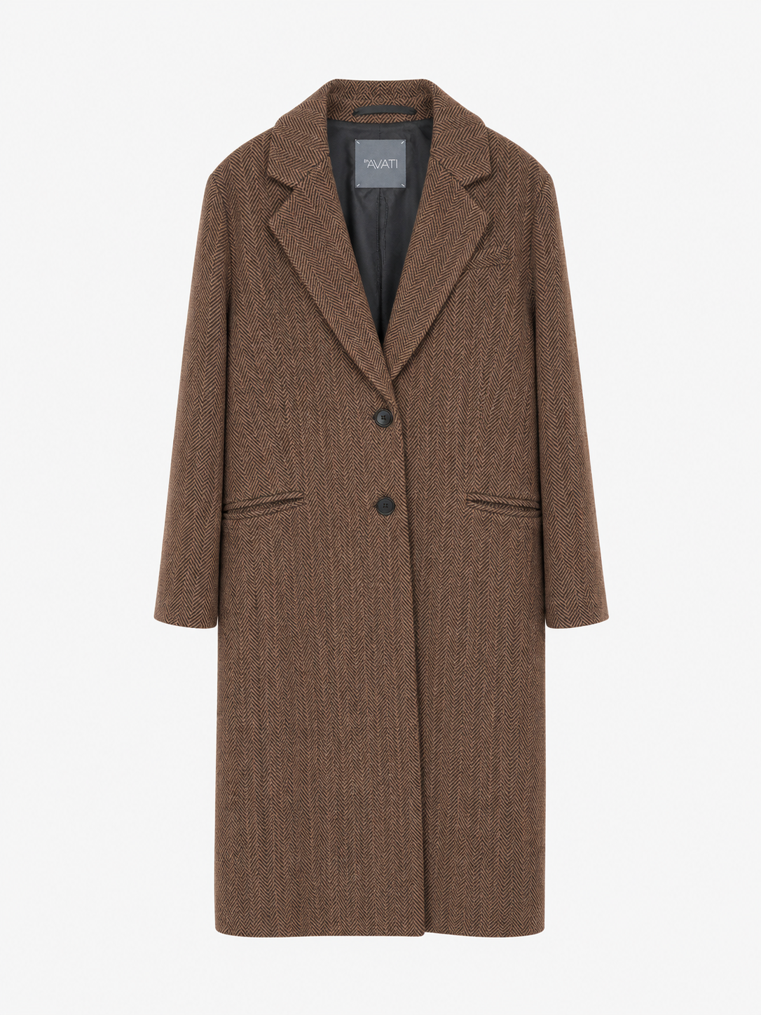 HERRINGBONE BROWN WOOL COAT