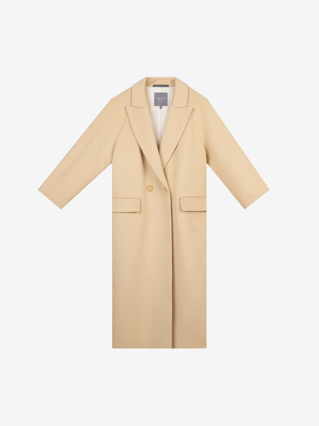 LONG DOUBLE-BREASTED WOOL COAT WITH RAGLAN SLEEVES
