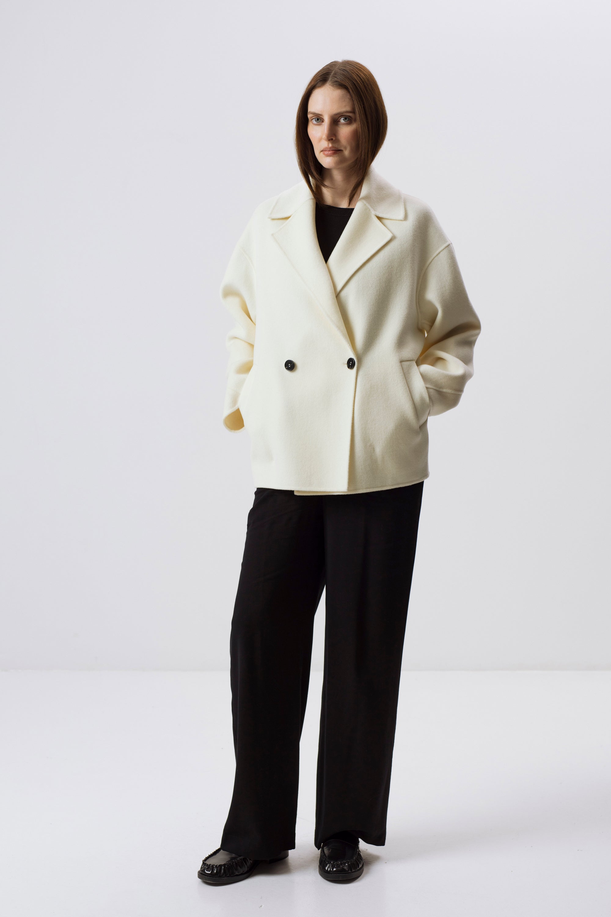 UNISEX GRAUER DOPPELSCHICHT-WOLLMANTEL