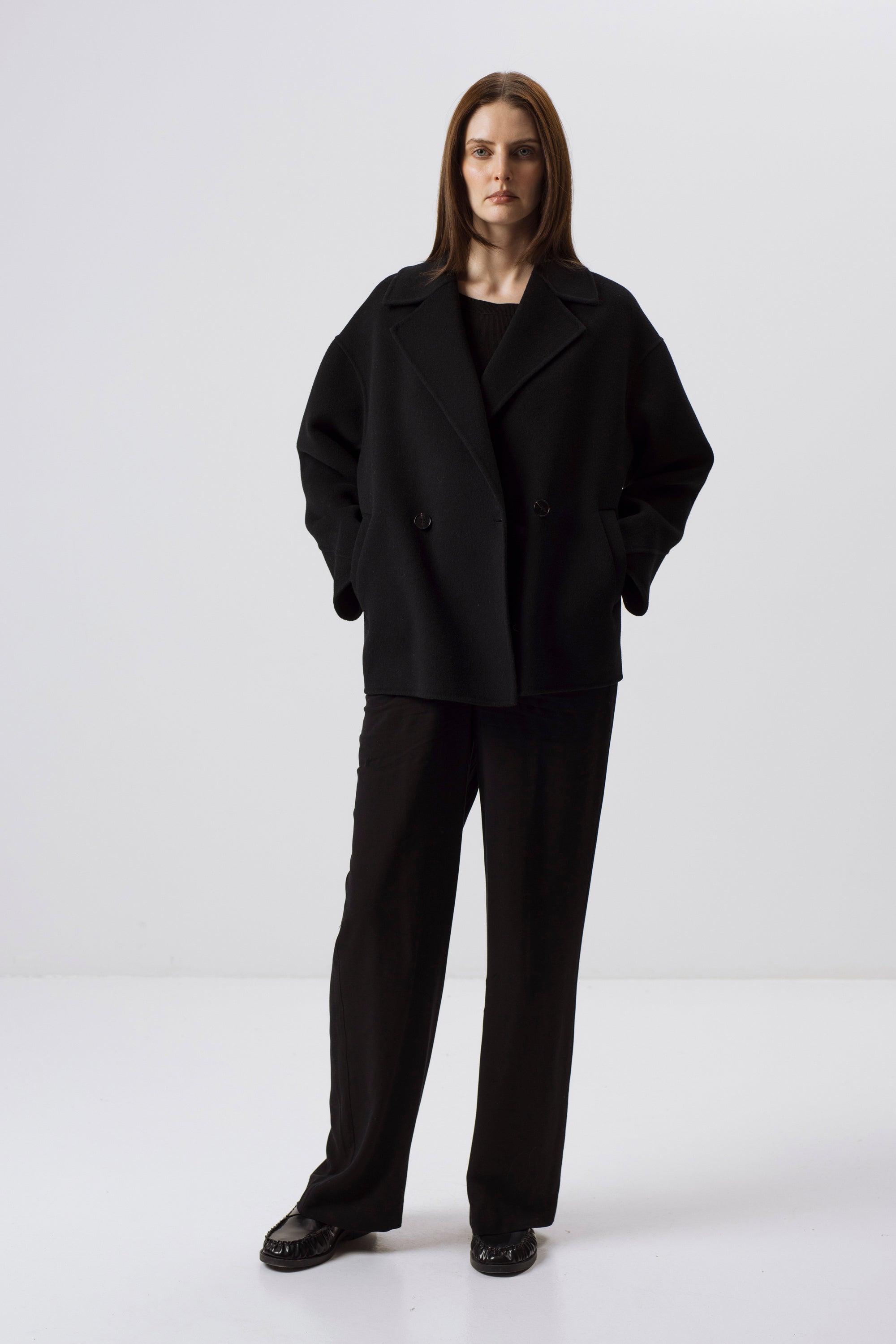 UNISEX GRAUER DOPPELSCHICHT-WOLLMANTEL
