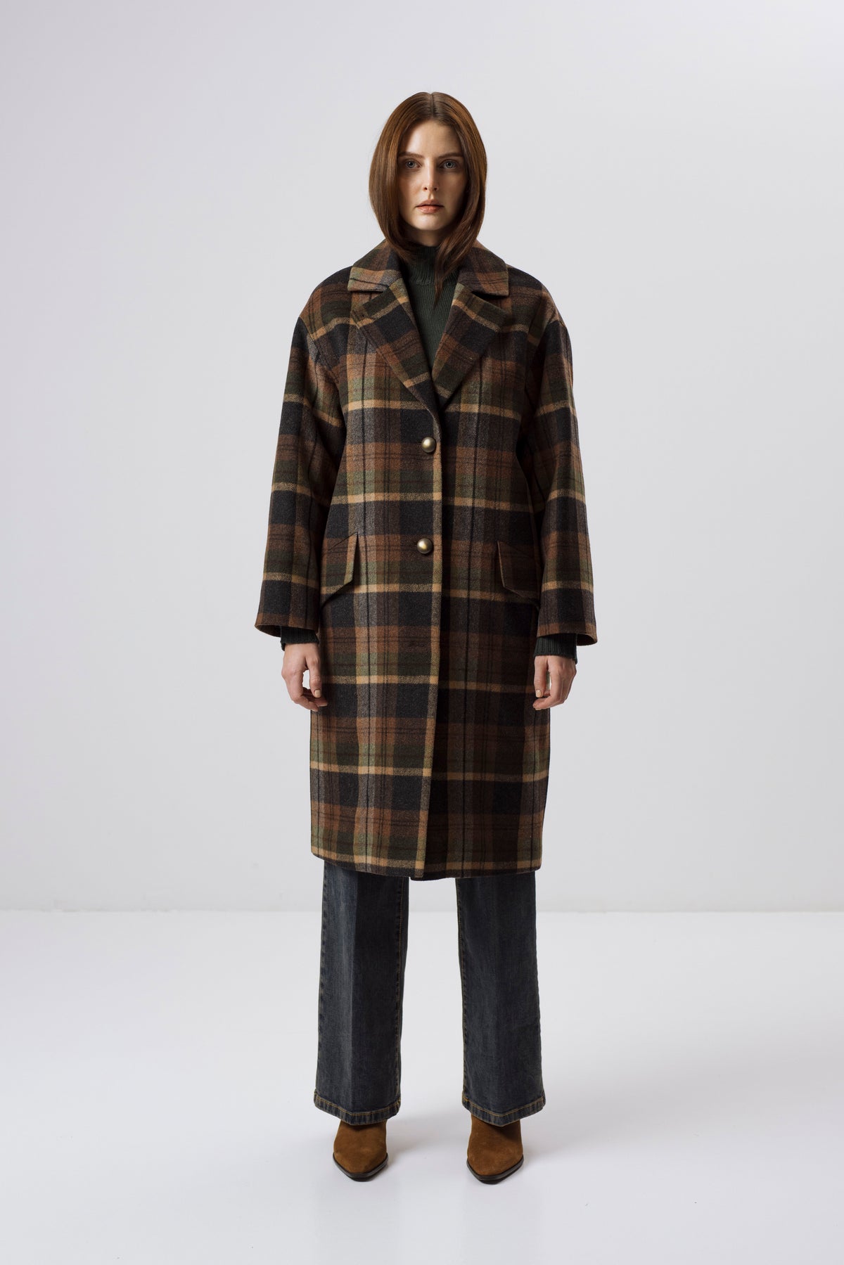 CHECKED WOOL BLEND COAT WITH CAMEL WOOL PADDING