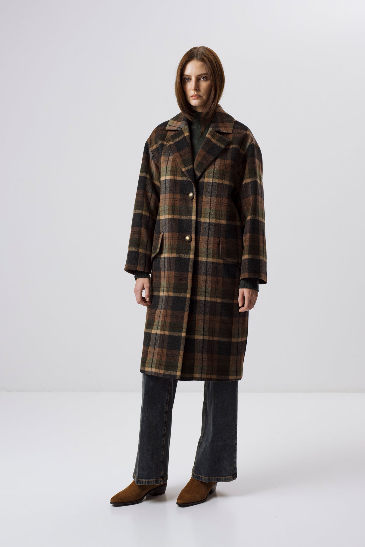 CHECKED WOOL BLEND COAT WITH CAMEL WOOL PADDING