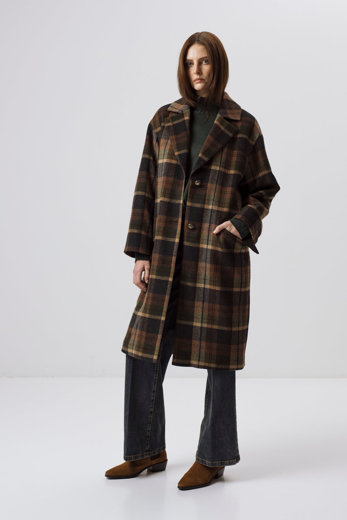 CHECKED WOOL BLEND COAT WITH CAMEL WOOL PADDING