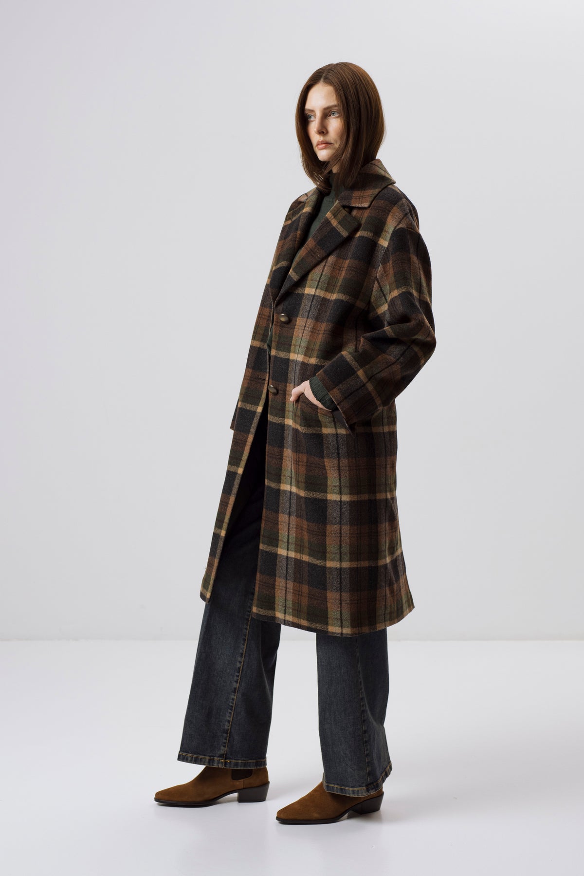 CHECKED WOOL BLEND COAT WITH CAMEL WOOL PADDING