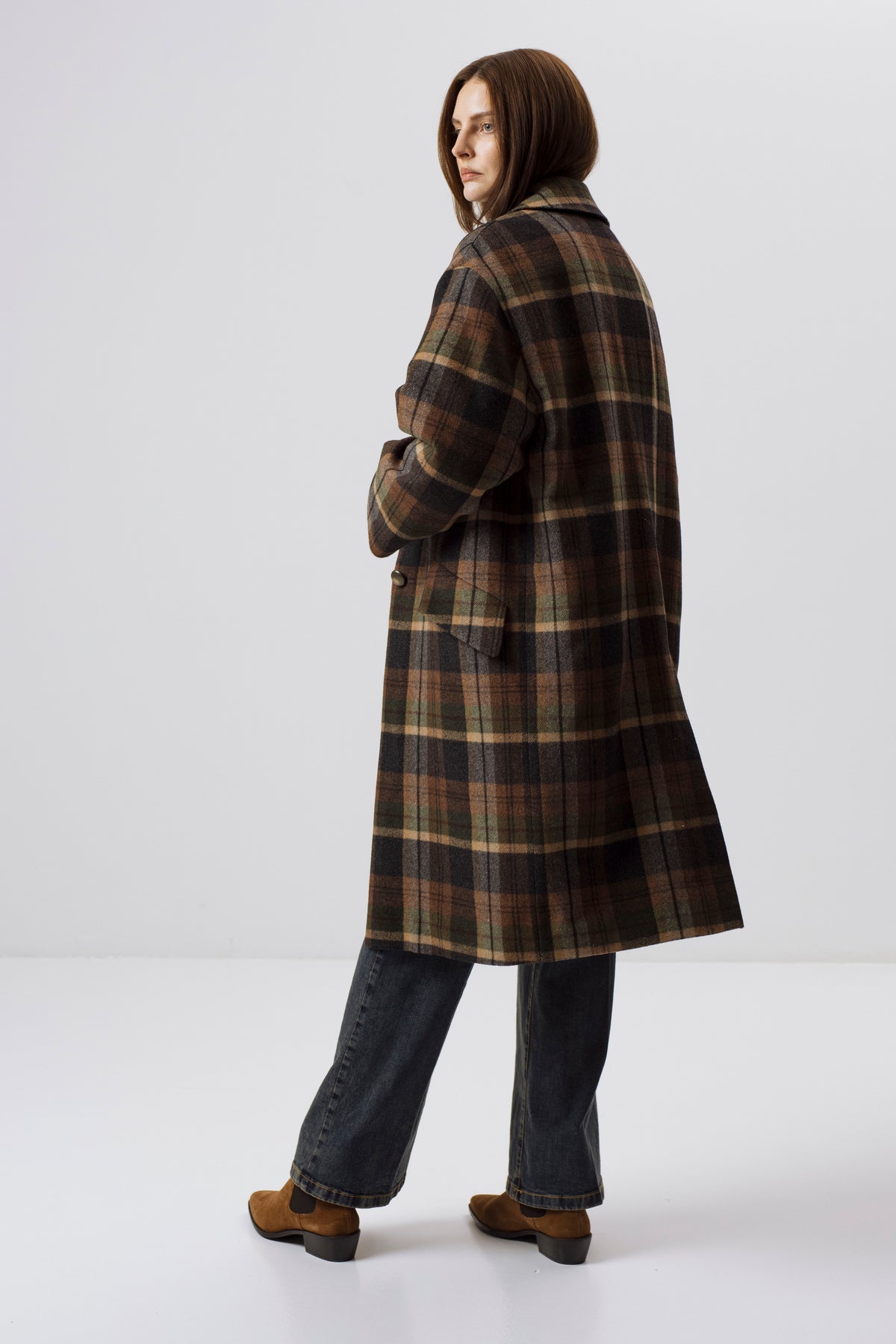 CHECKED WOOL BLEND COAT WITH CAMEL WOOL PADDING