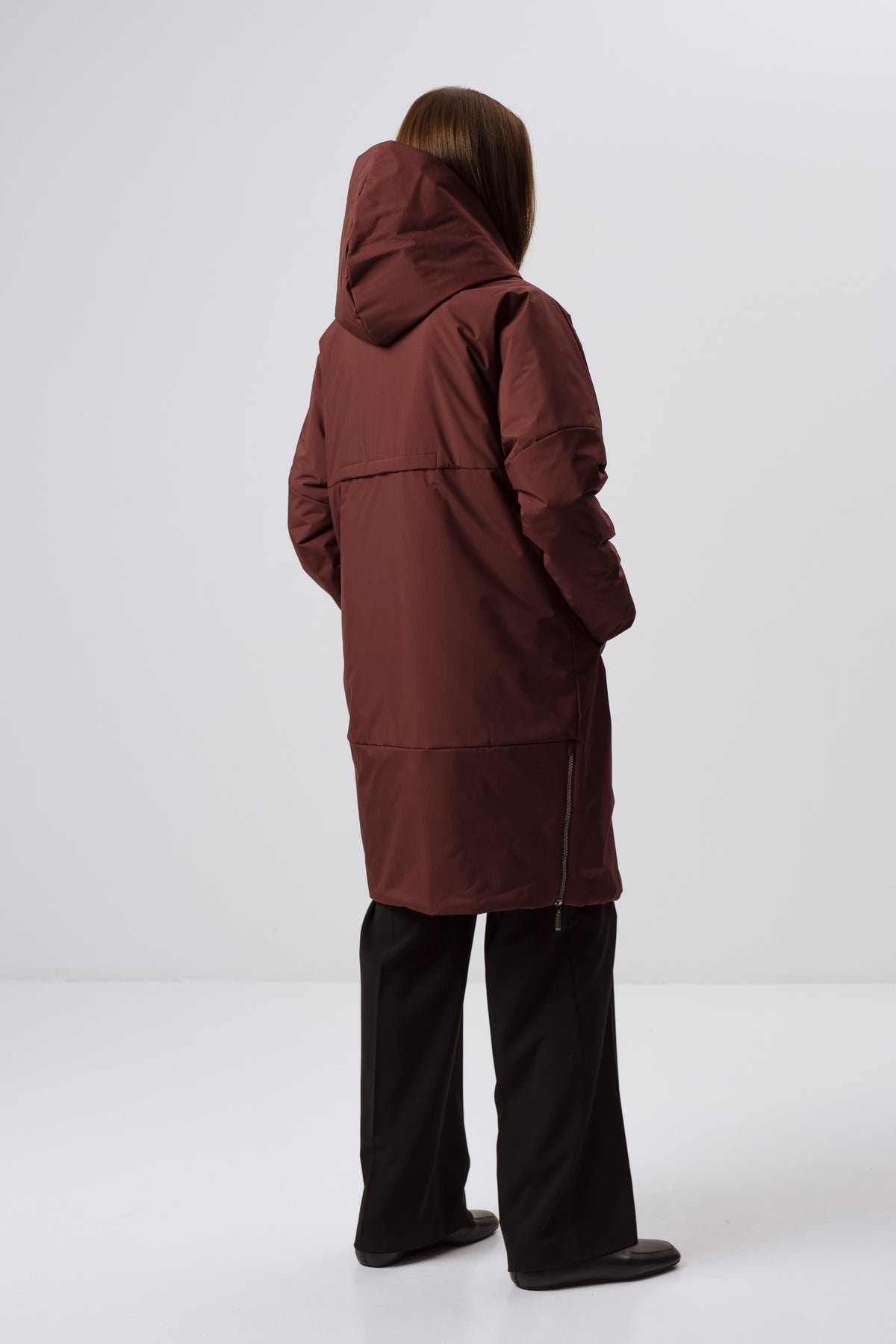 BURGUNDY HOODED JACKET WITH CAMEL WOOL