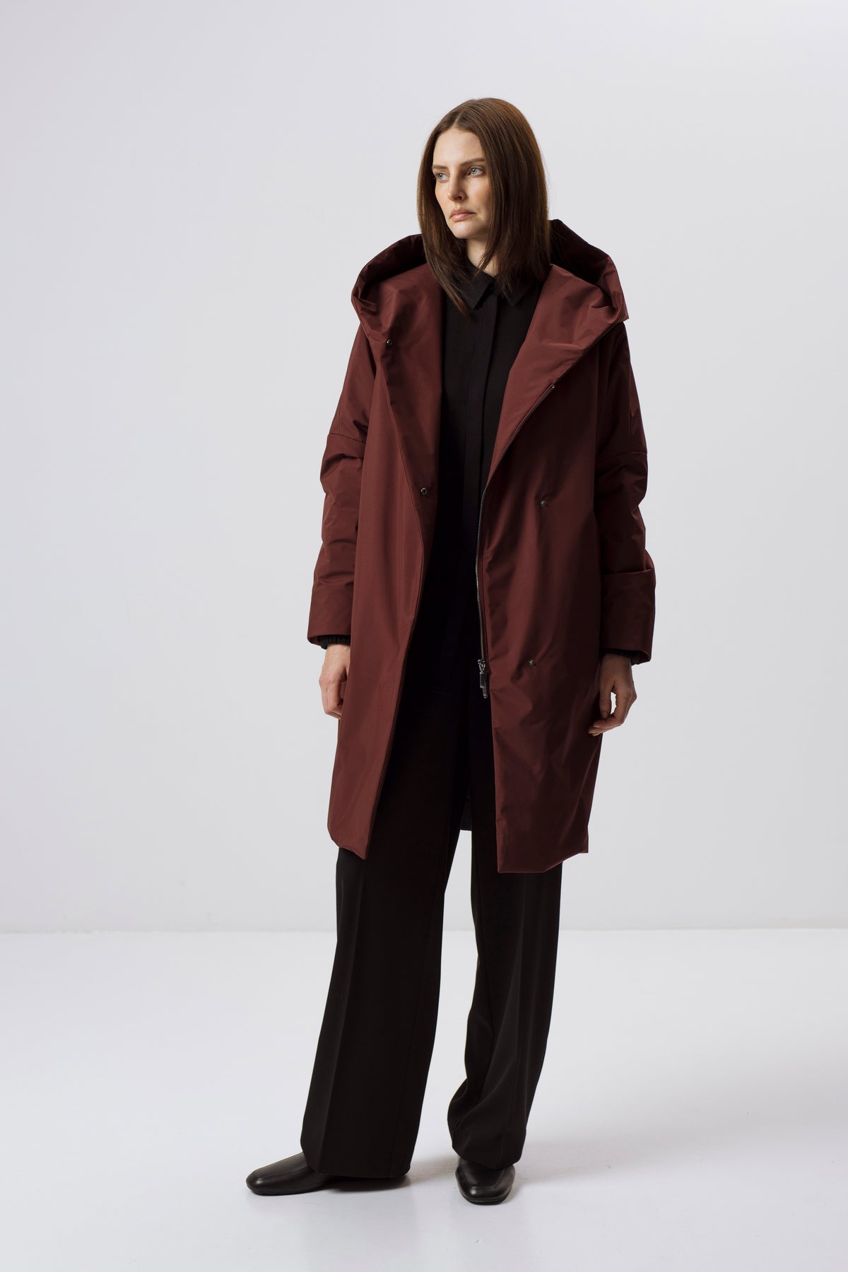 BURGUNDY HOODED JACKET WITH CAMEL WOOL