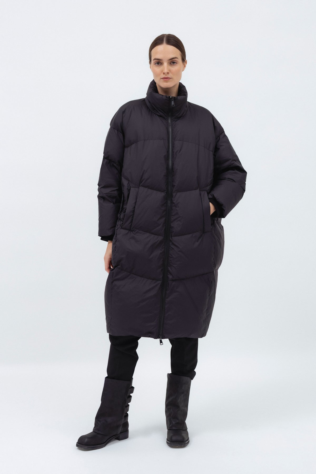 BLACK LONG DOWN OVERSIZED JACKET
