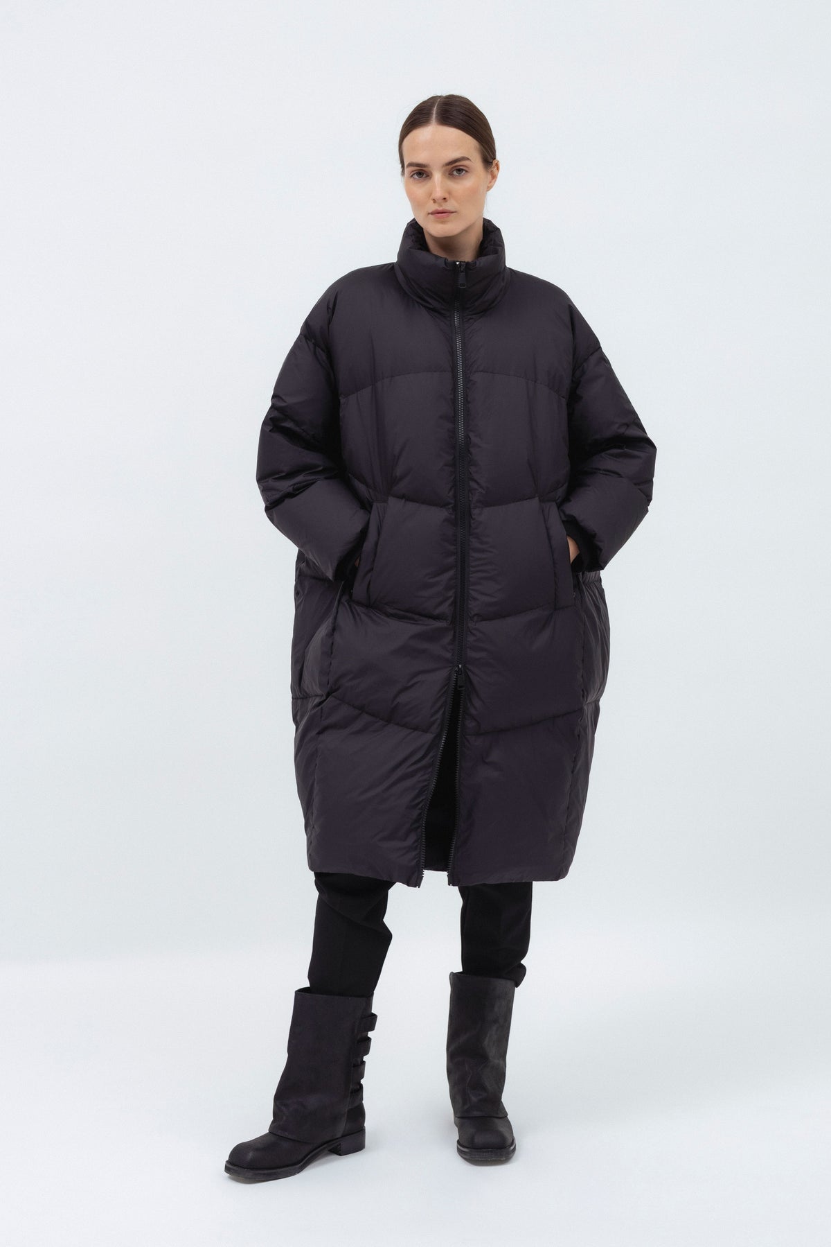 BLACK LONG DOWN OVERSIZED JACKET