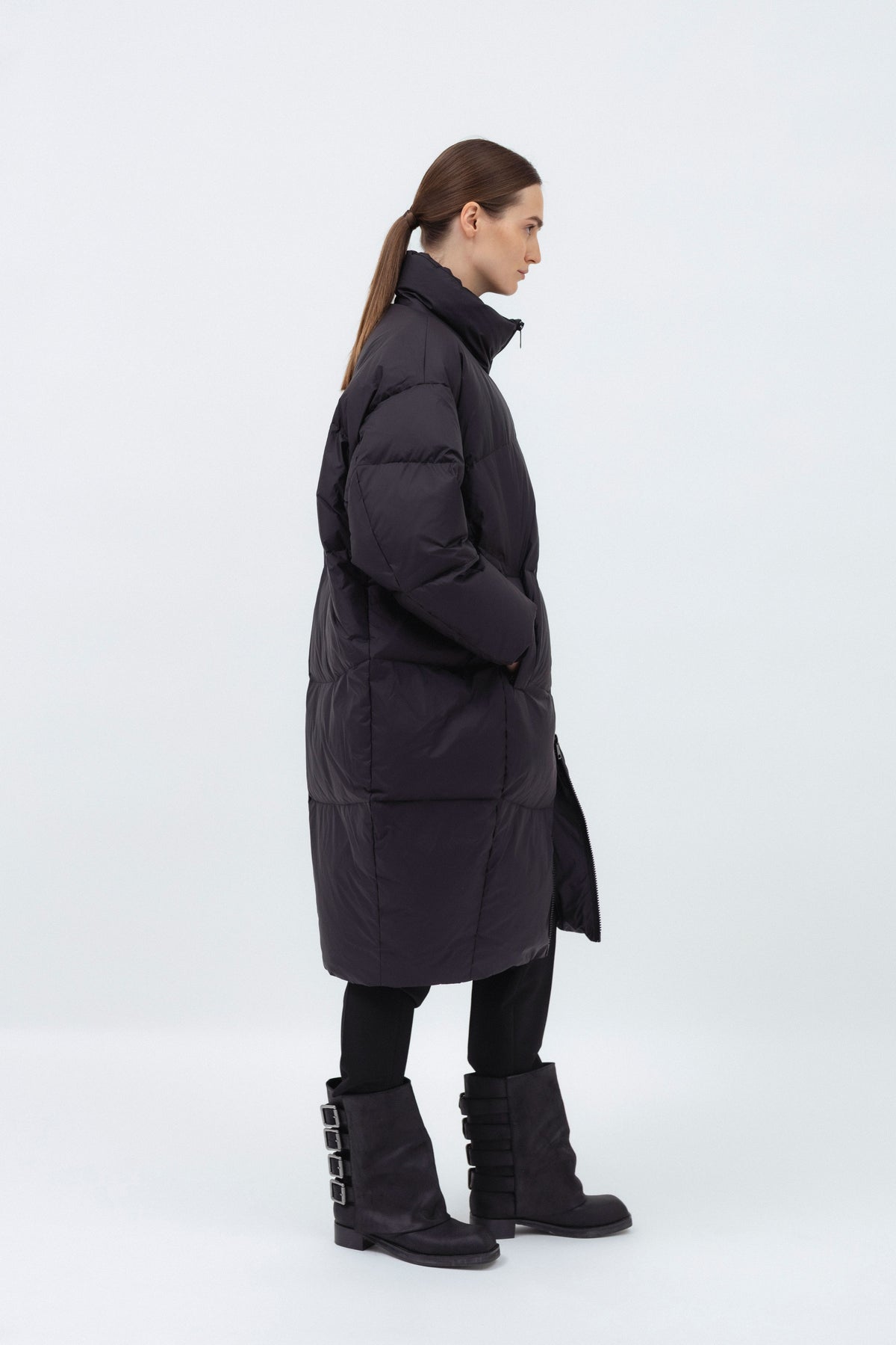 BLACK LONG DOWN OVERSIZED JACKET