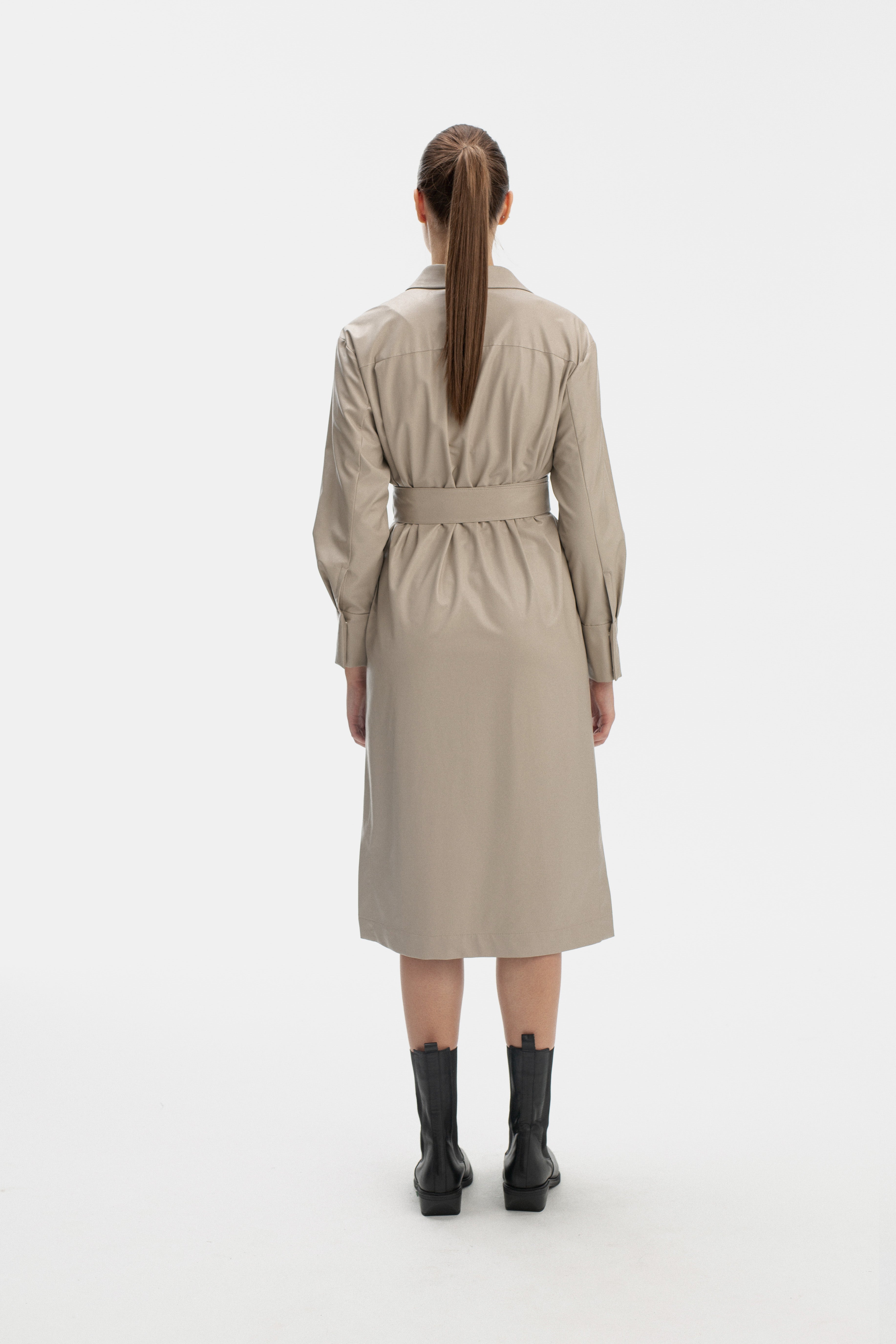 SAND-COLORED DRESS WITH LONG SLEEVE