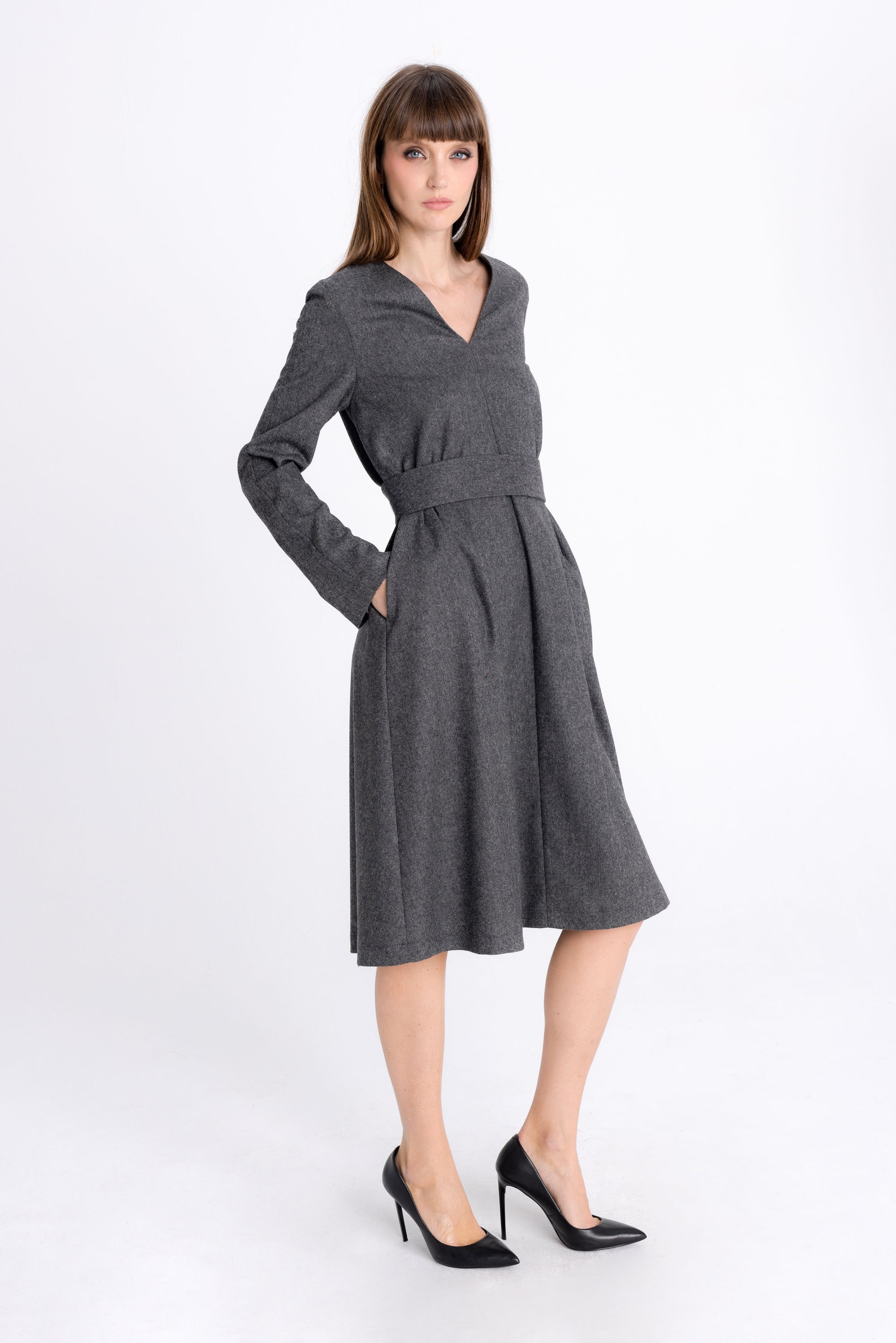 GREY MELANGE FLARED DRESS