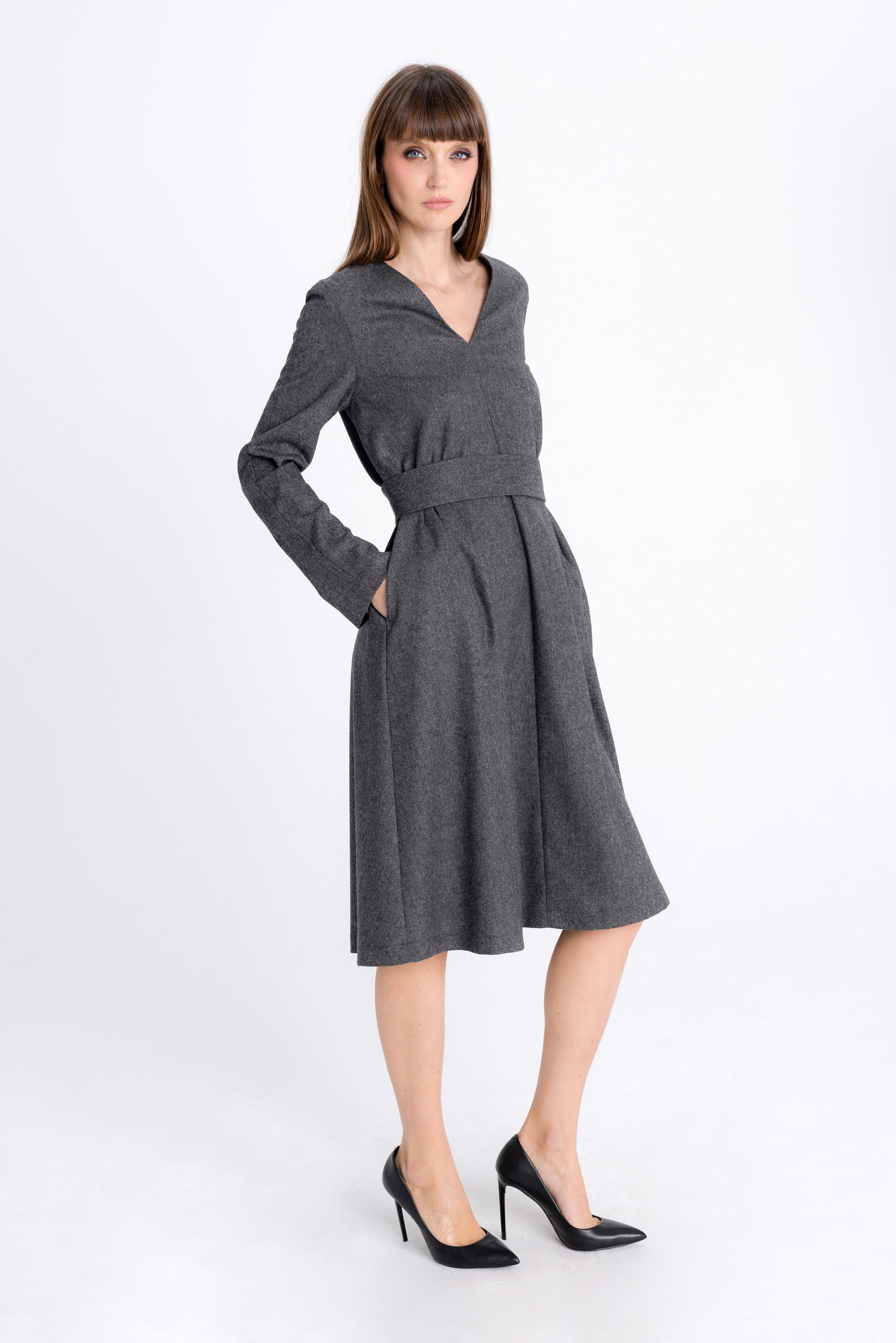 GREY MELANGE FLARED DRESS