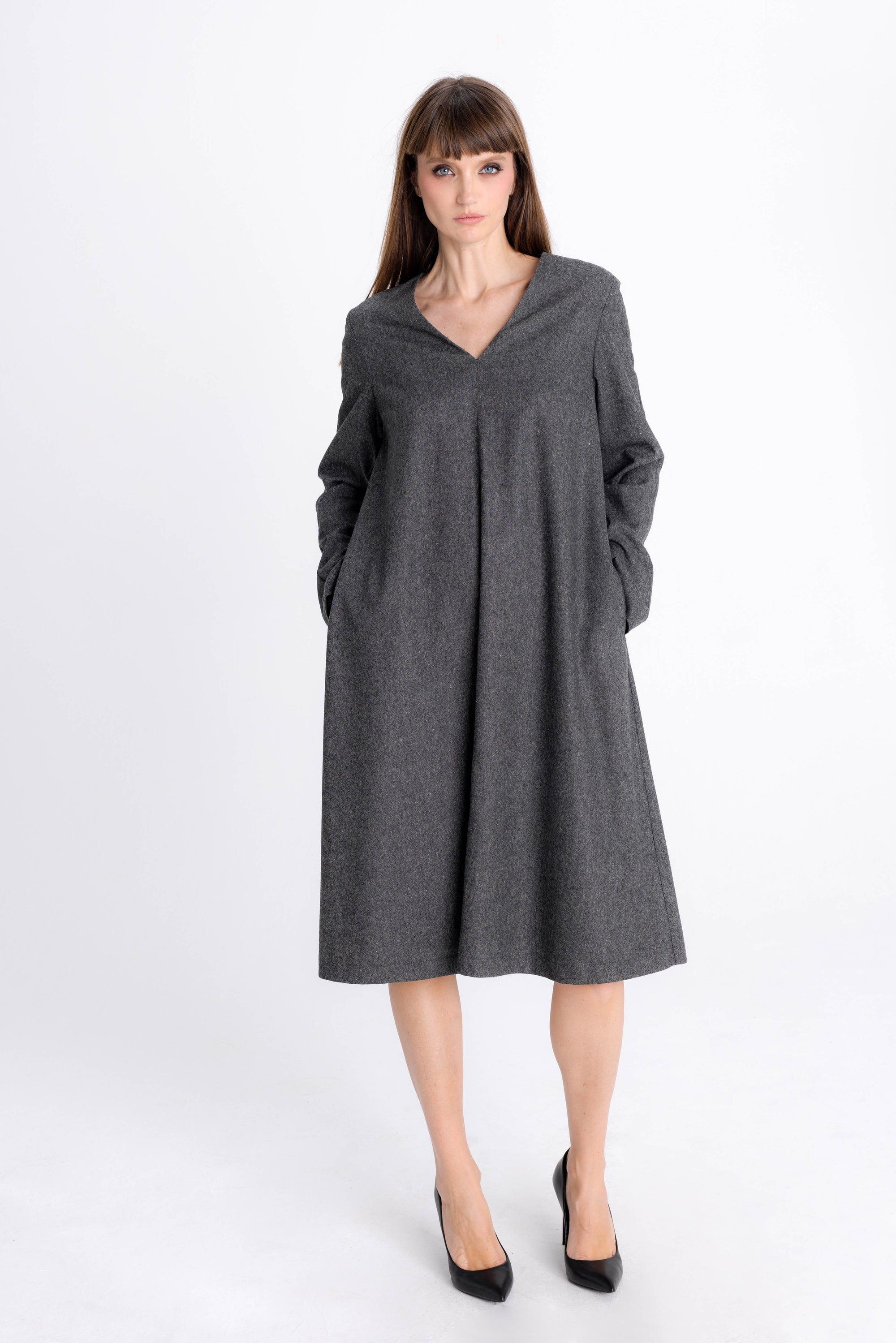 GREY MELANGE FLARED DRESS