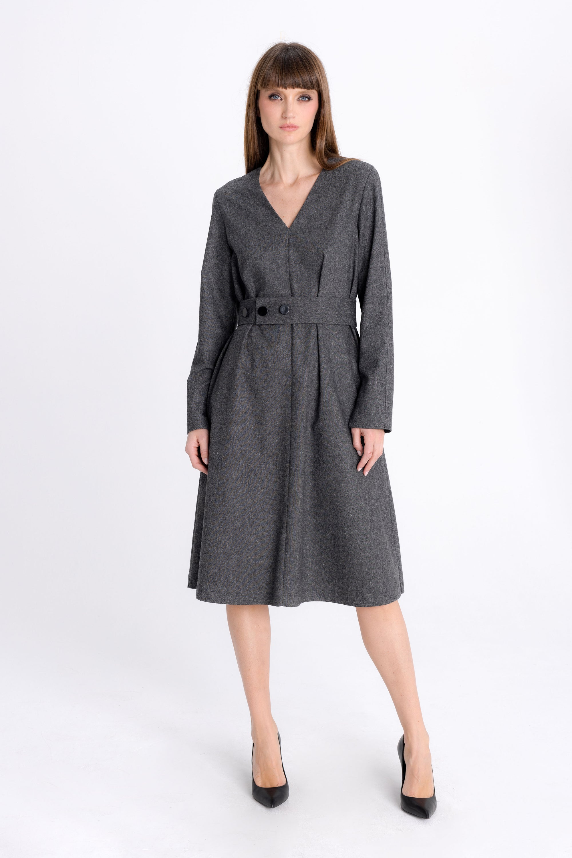 GREY MELANGE FLARED DRESS
