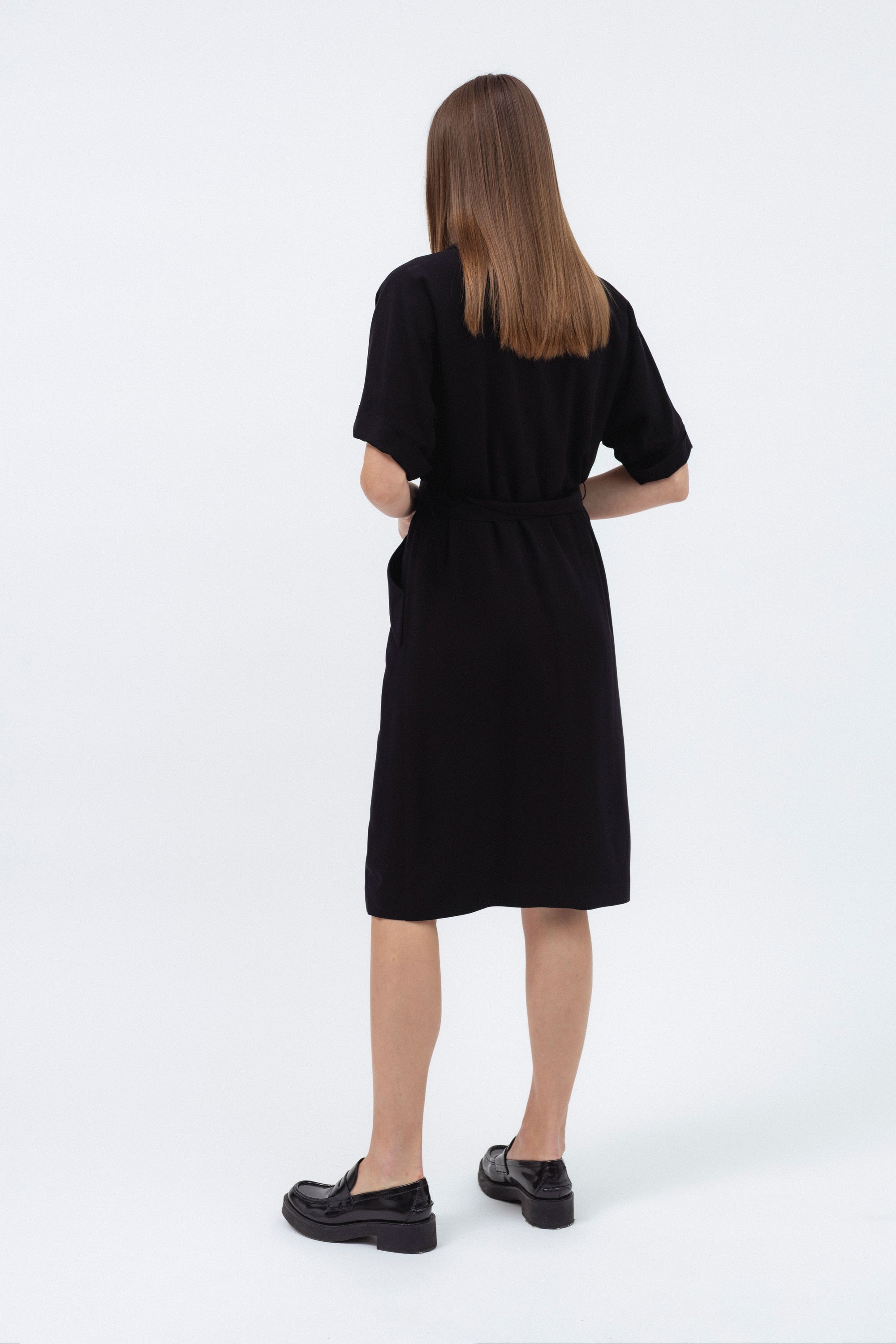 BLACK DOUBLE-BREASTED MIDI DRESS WITH BELT