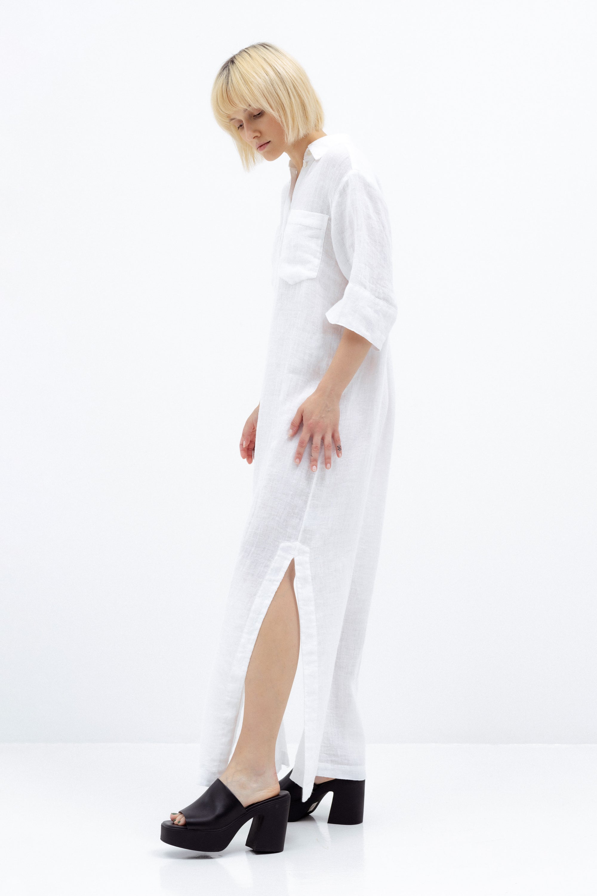 WHITE LINEN SHIRT DRESS