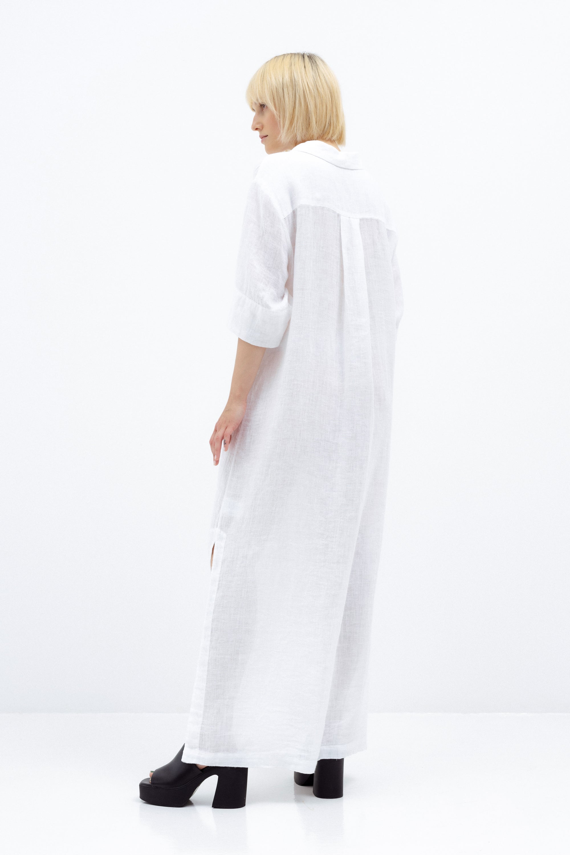 WHITE LINEN SHIRT DRESS
