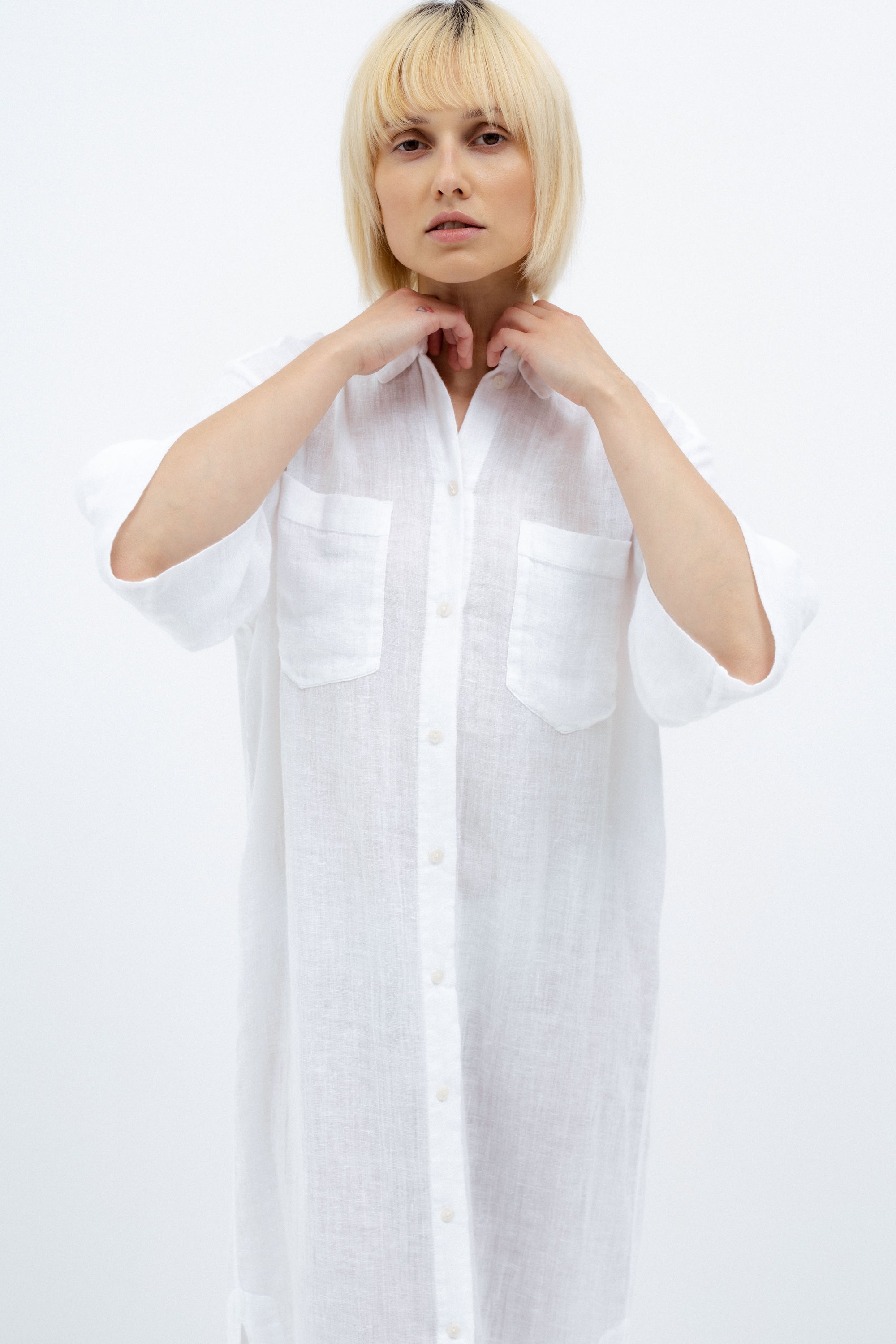 WHITE LINEN SHIRT DRESS