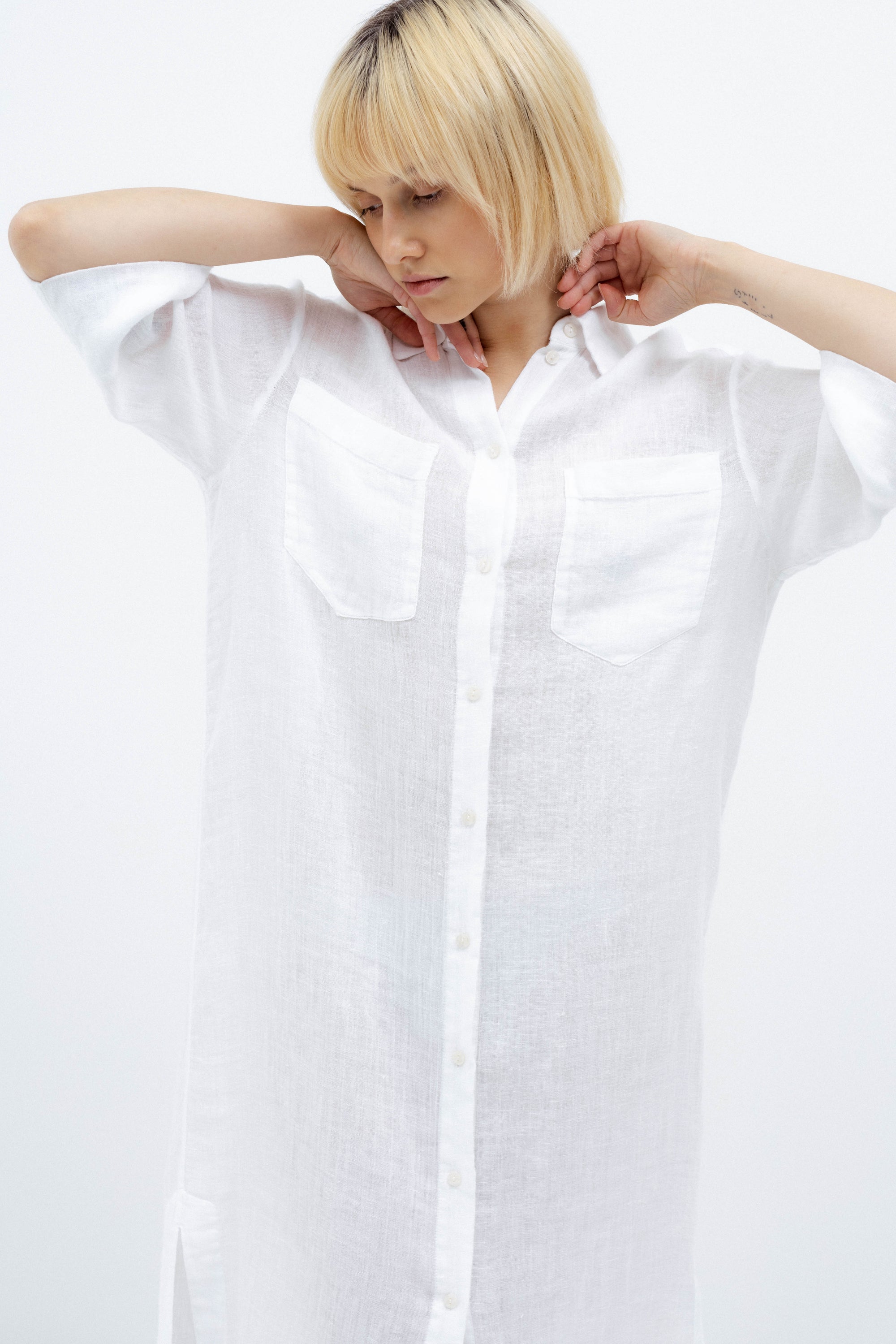 WHITE LINEN SHIRT DRESS