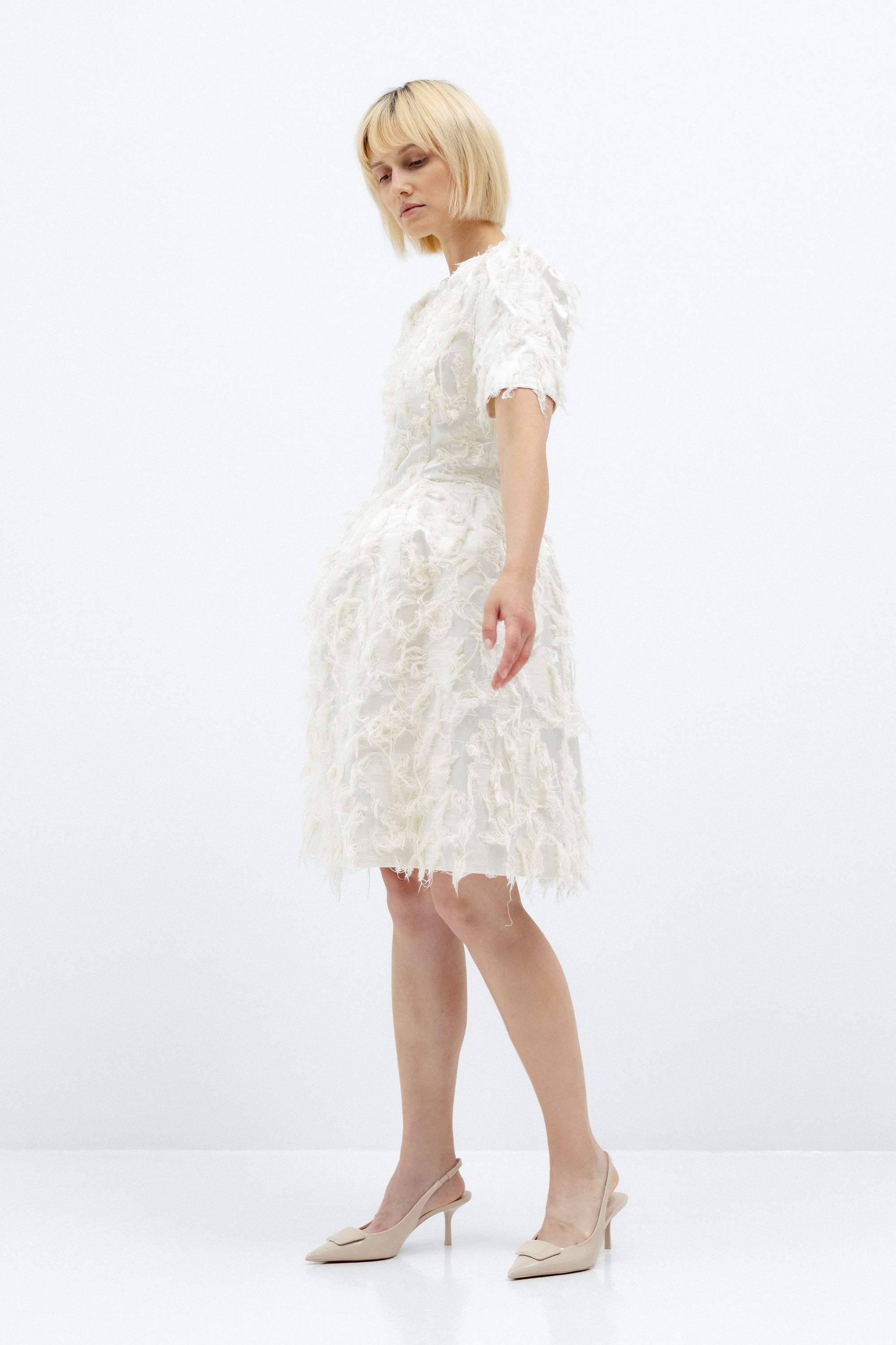 ELEGANT FRAYED JACQUARD DRESS