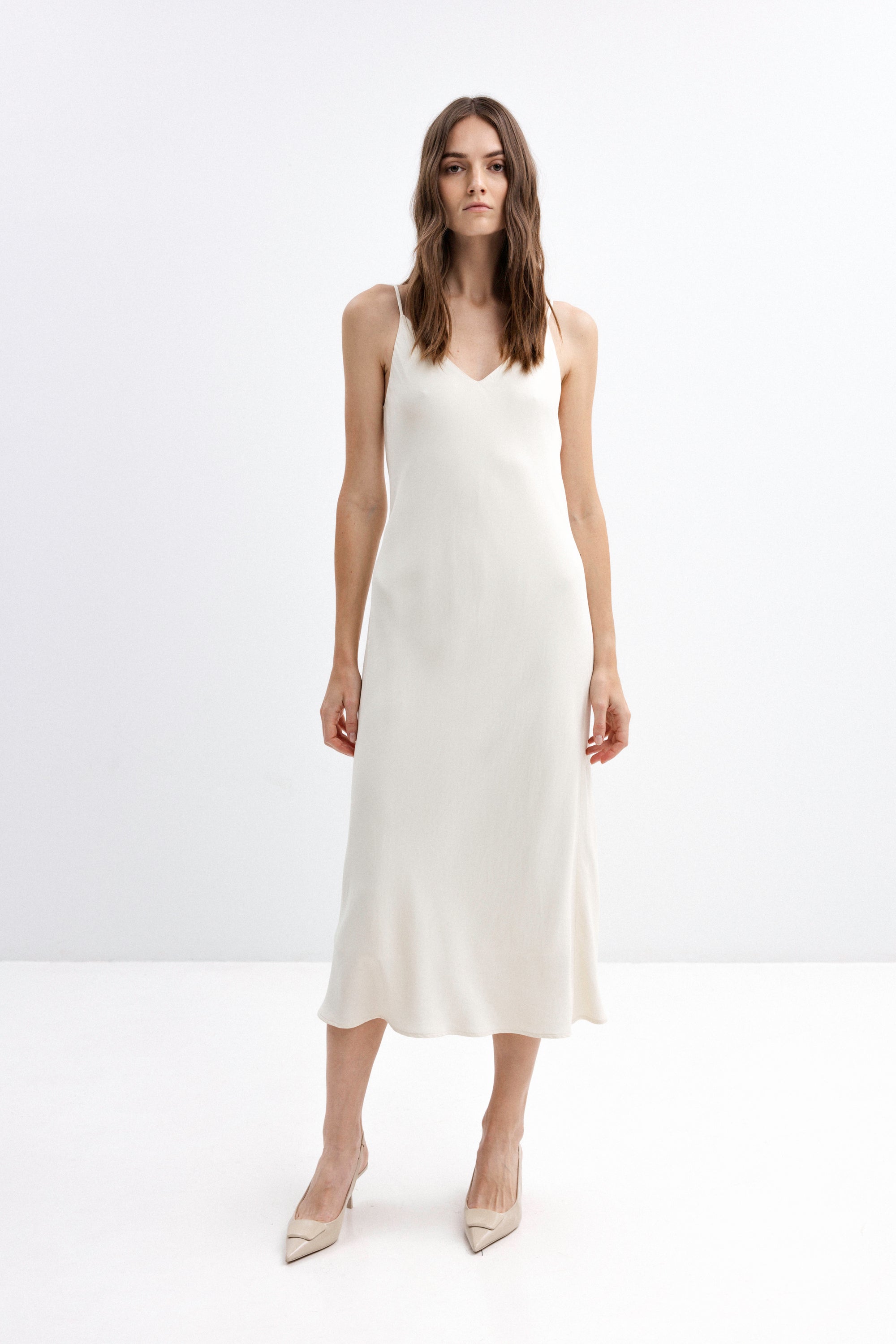 MILK-SHADE MIDI SLIP DRESS