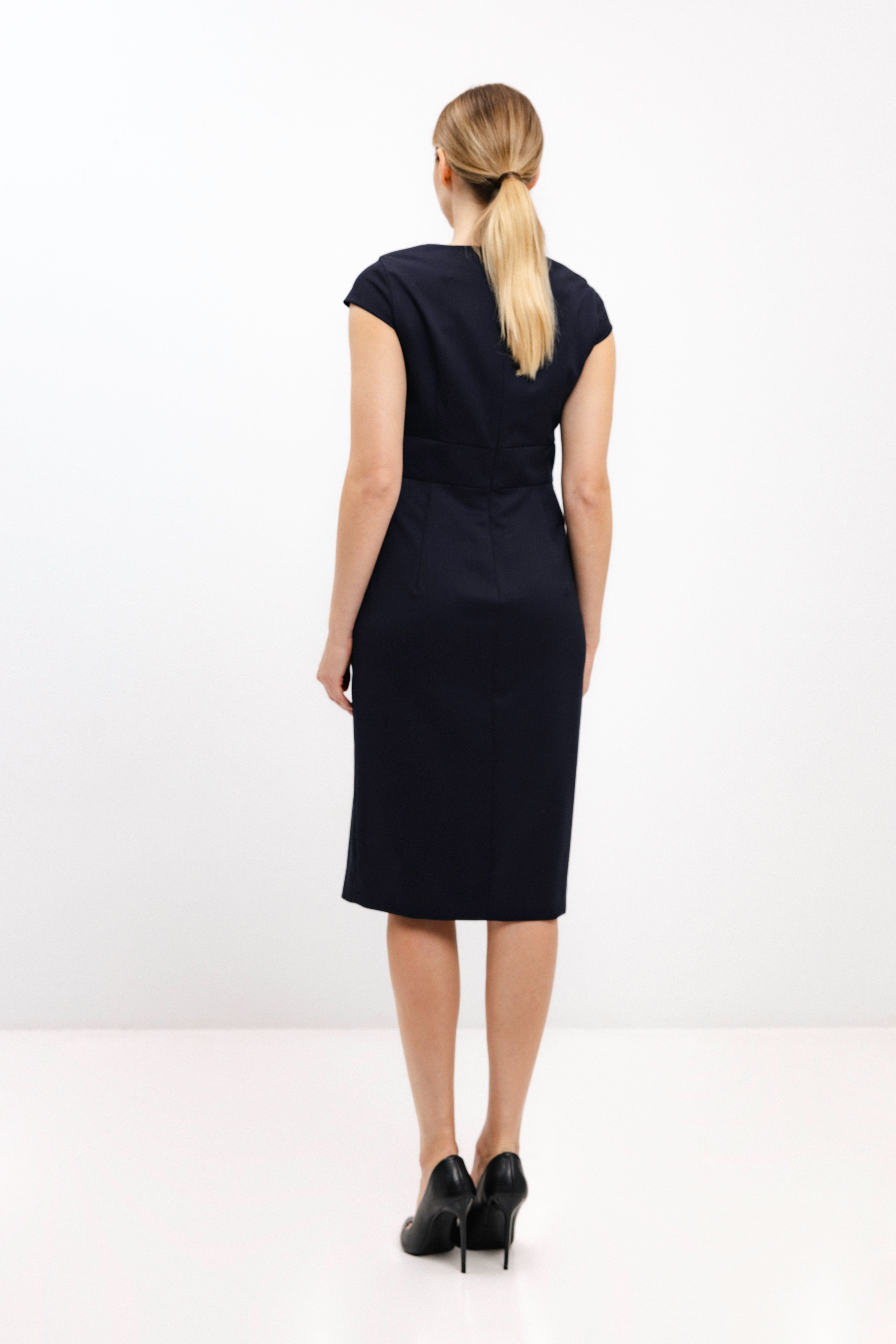 NAVY FITTED DRESS WITH SQUARE NECKLINE