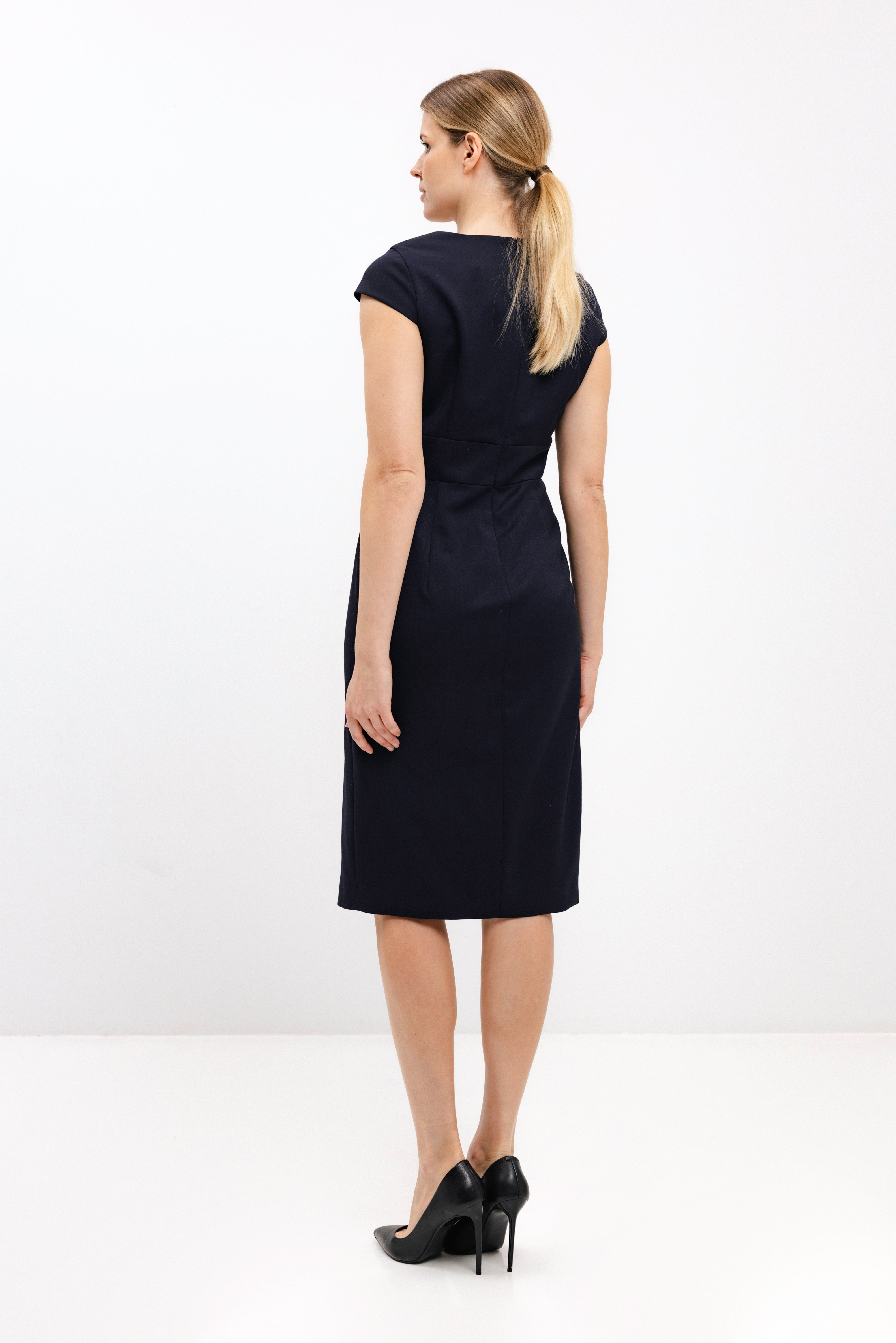 NAVY FITTED DRESS WITH SQUARE NECKLINE