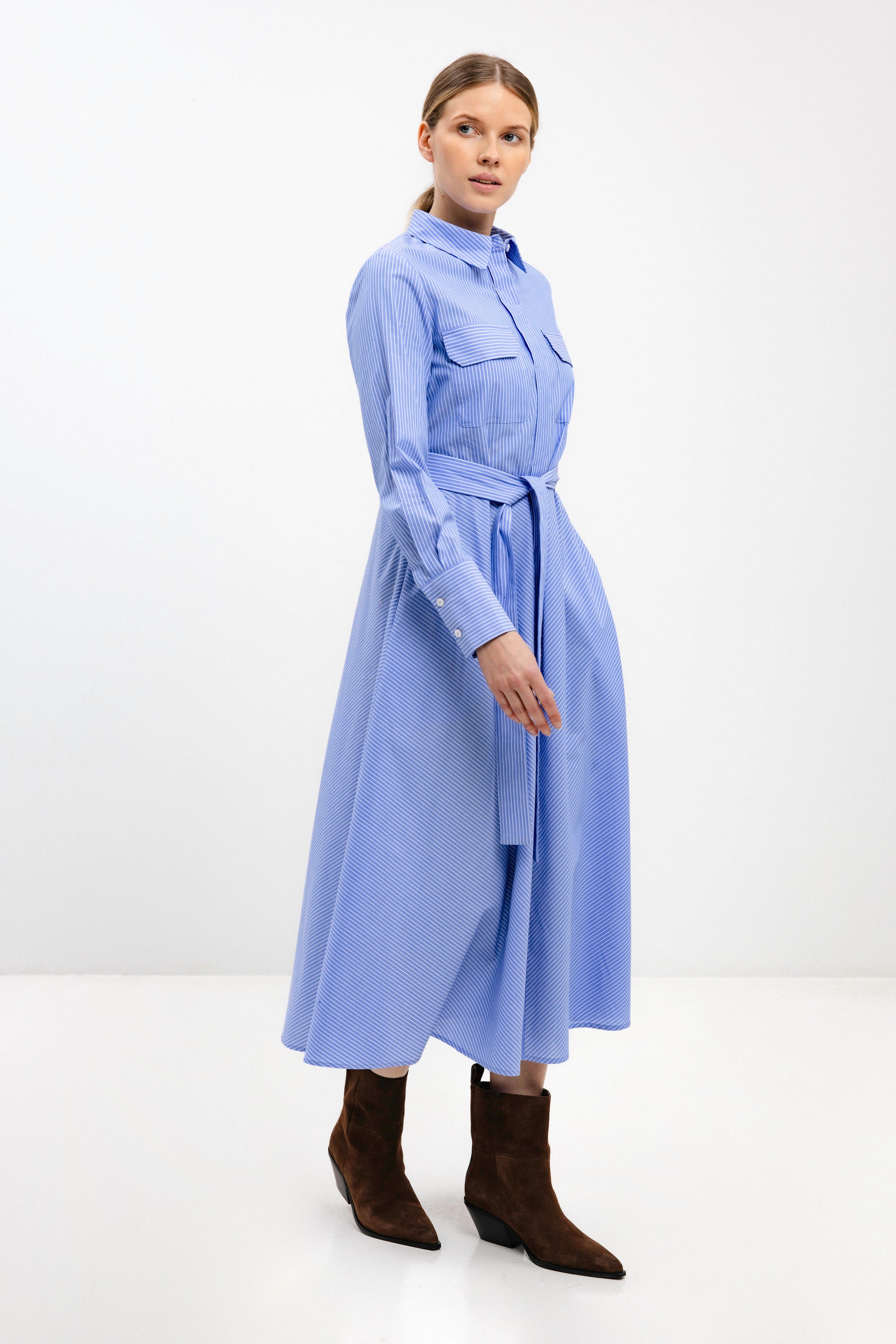 LIGHT BLUE STRIPED COTTON DRESS