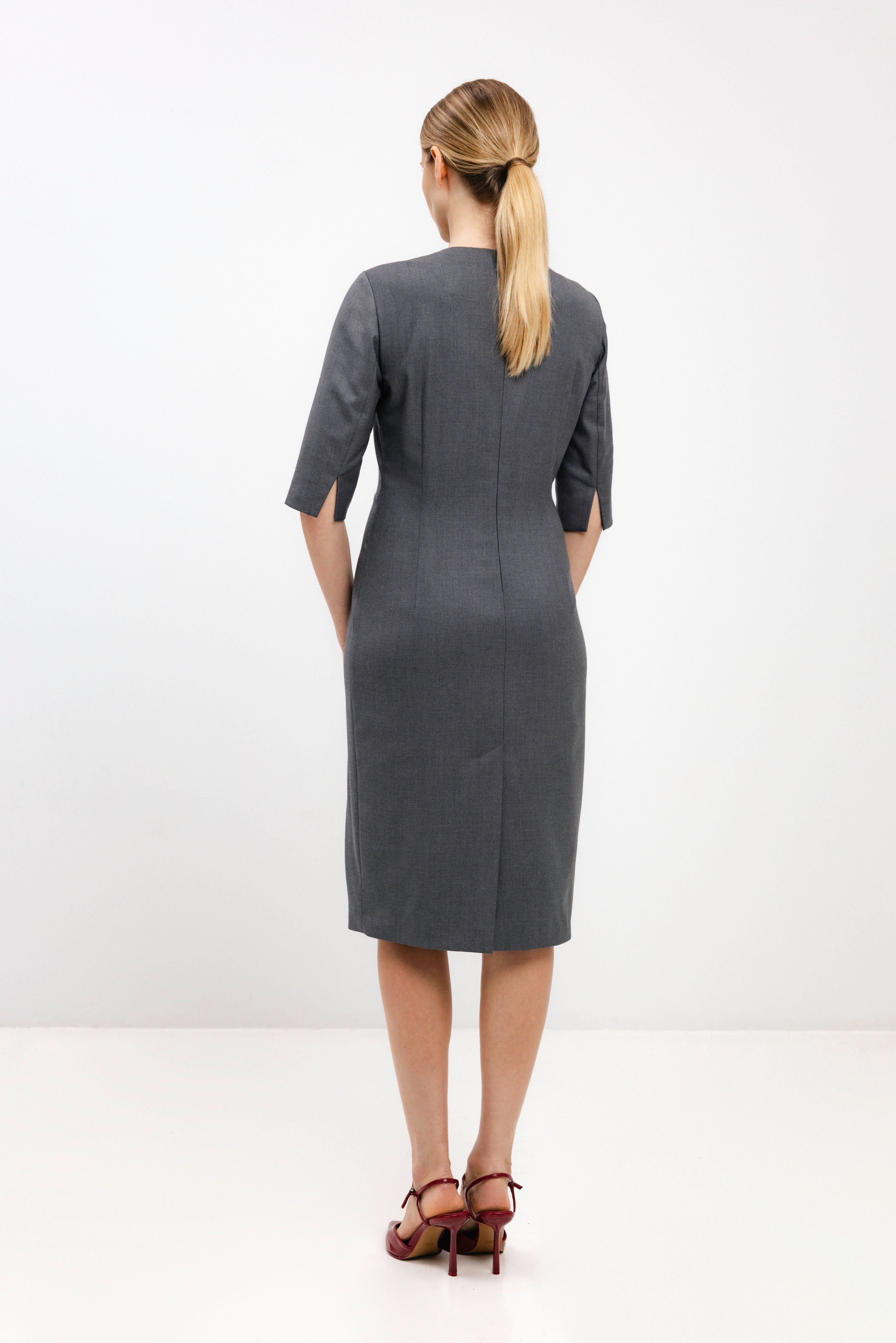 GREY PLEATED DETAIL DRESS