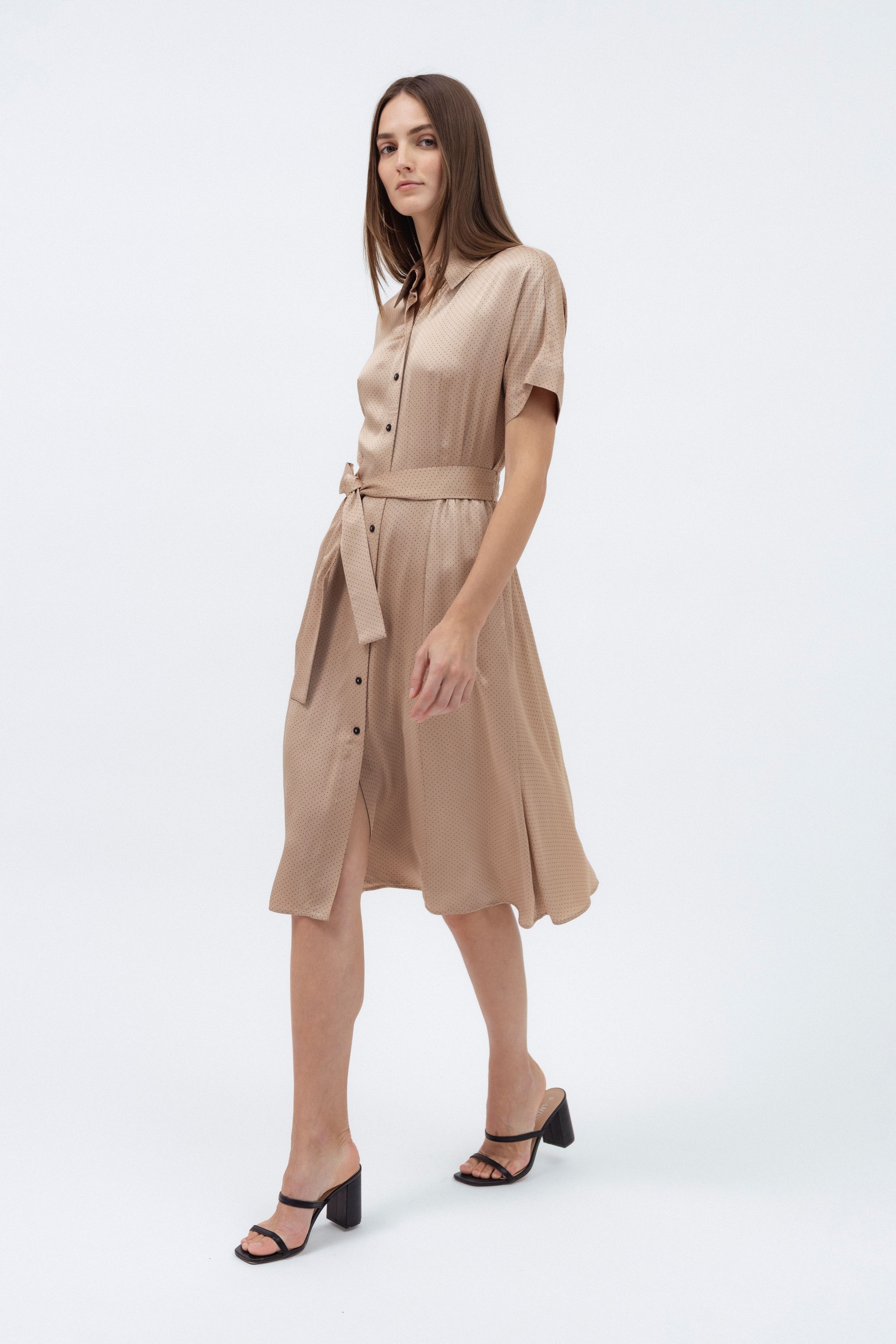 BEIGE POLKA DOT MIDI SHIRT DRESS – InAvati