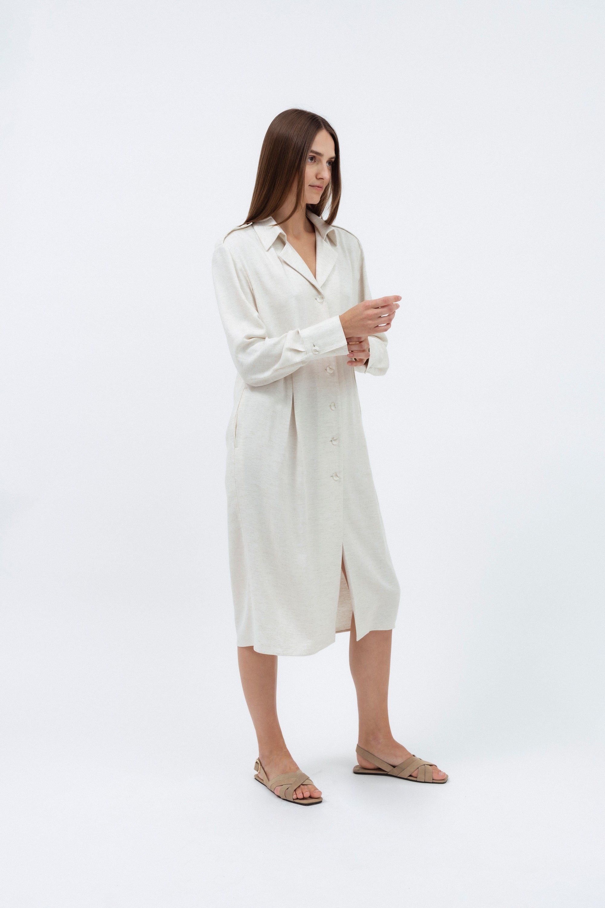white midi shirt dress with sleeves White Midi Dress, Shirt Dress, Wedding Guest Dress, Fit and Flare Dress, Bridesmaid Dress, Button Front Dress, Custom Party Dress 3376#