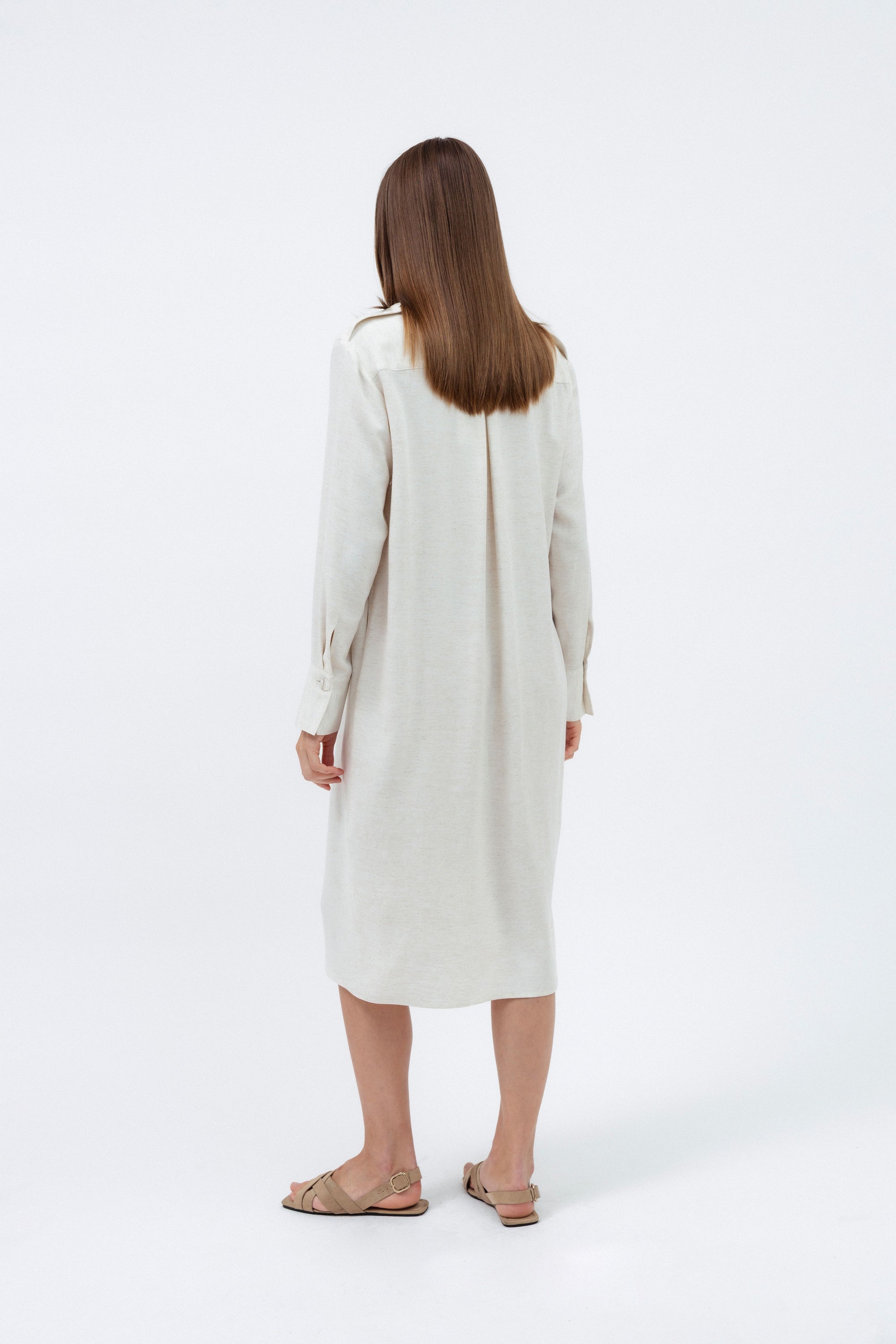 ECRU MIDI SHIRT DRESS WITH LINEN – InAvati