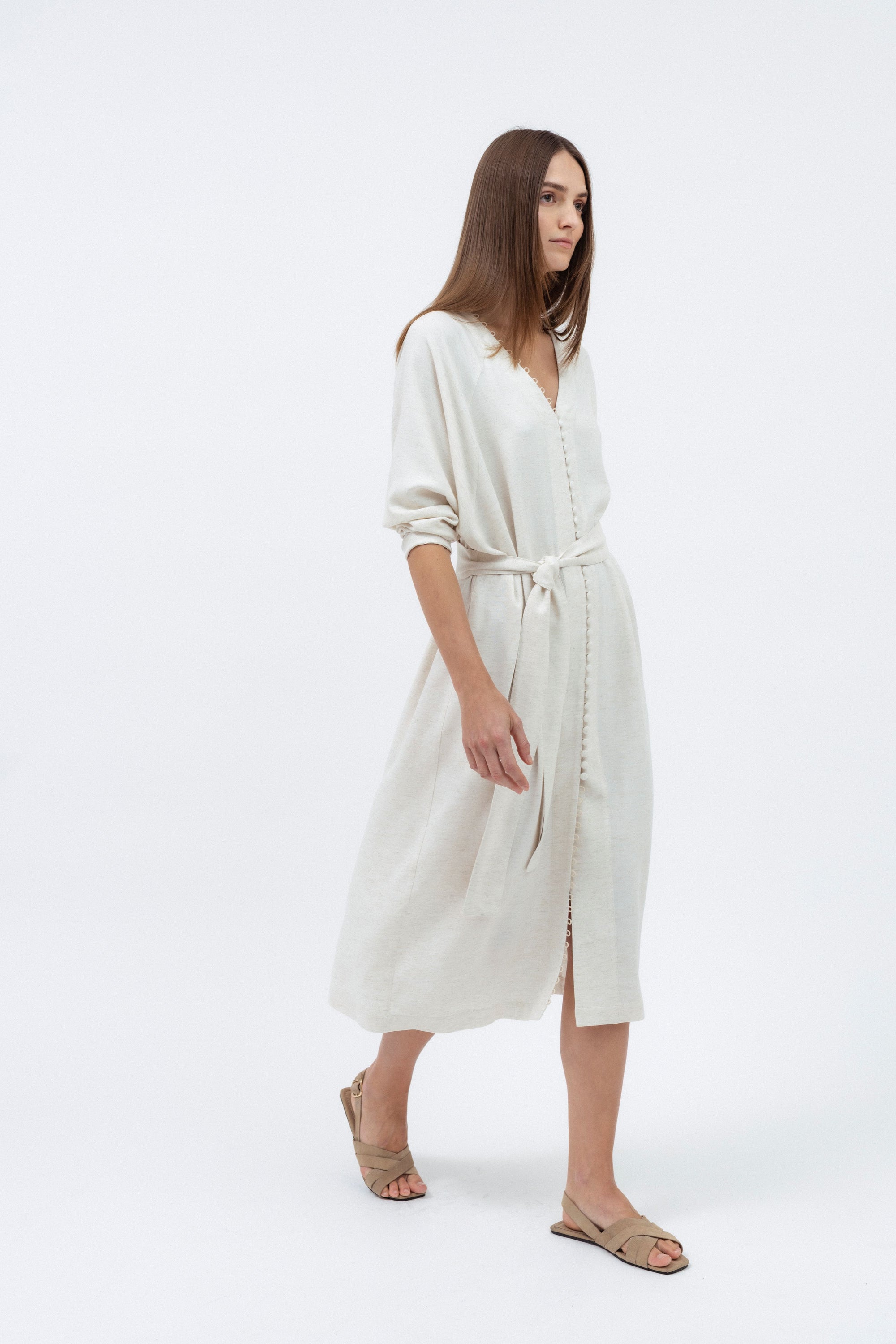 ECRU RELAXED MIDI DRESS WITH LINEN