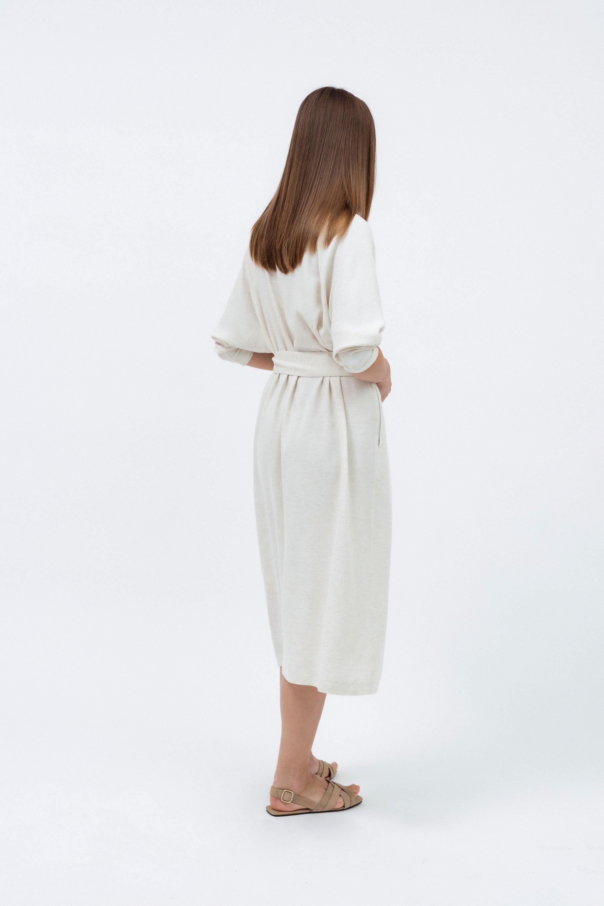 ECRU RELAXED MIDI DRESS WITH LINEN – InAvati