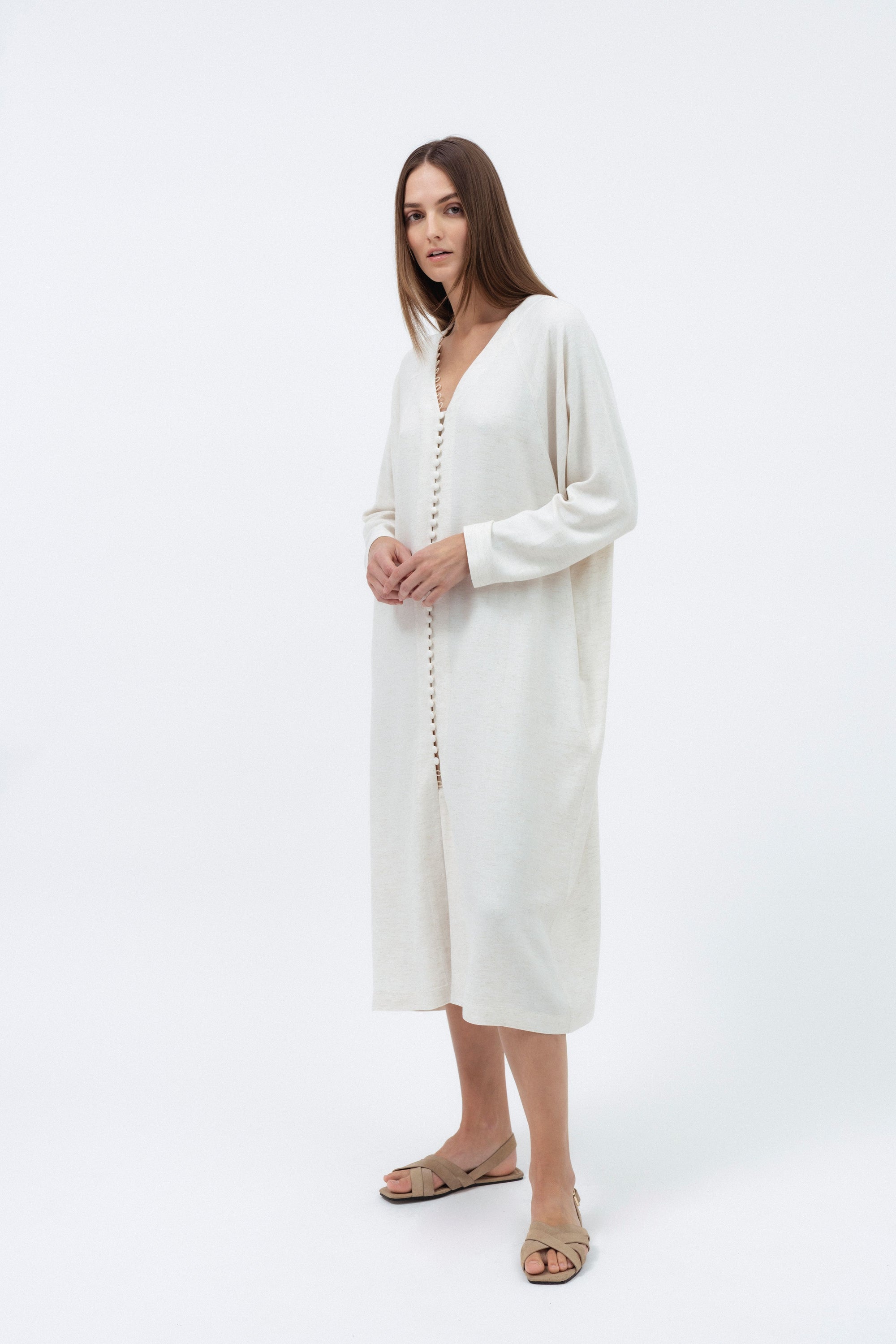 ECRU RELAXED MIDI DRESS WITH LINEN