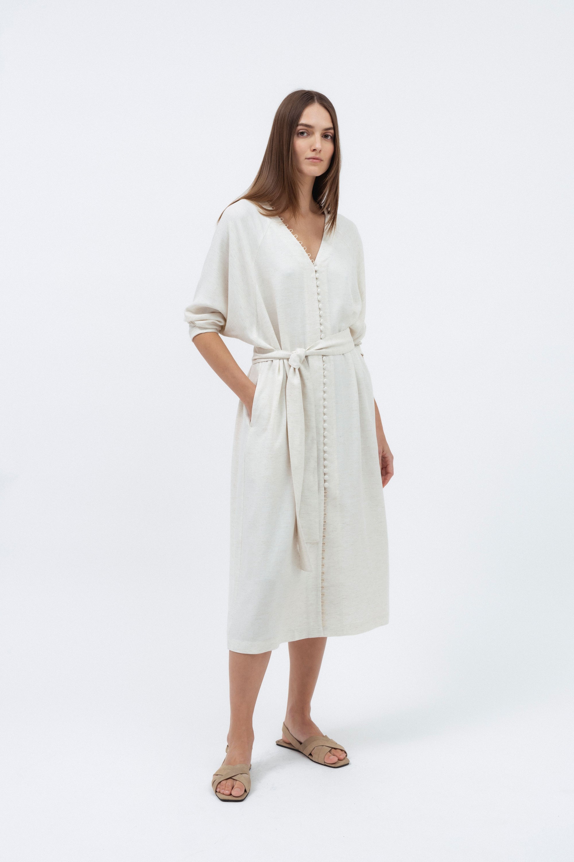 ecru linen dress Anatari Mini Dress in Ecru Linen , Zip Up