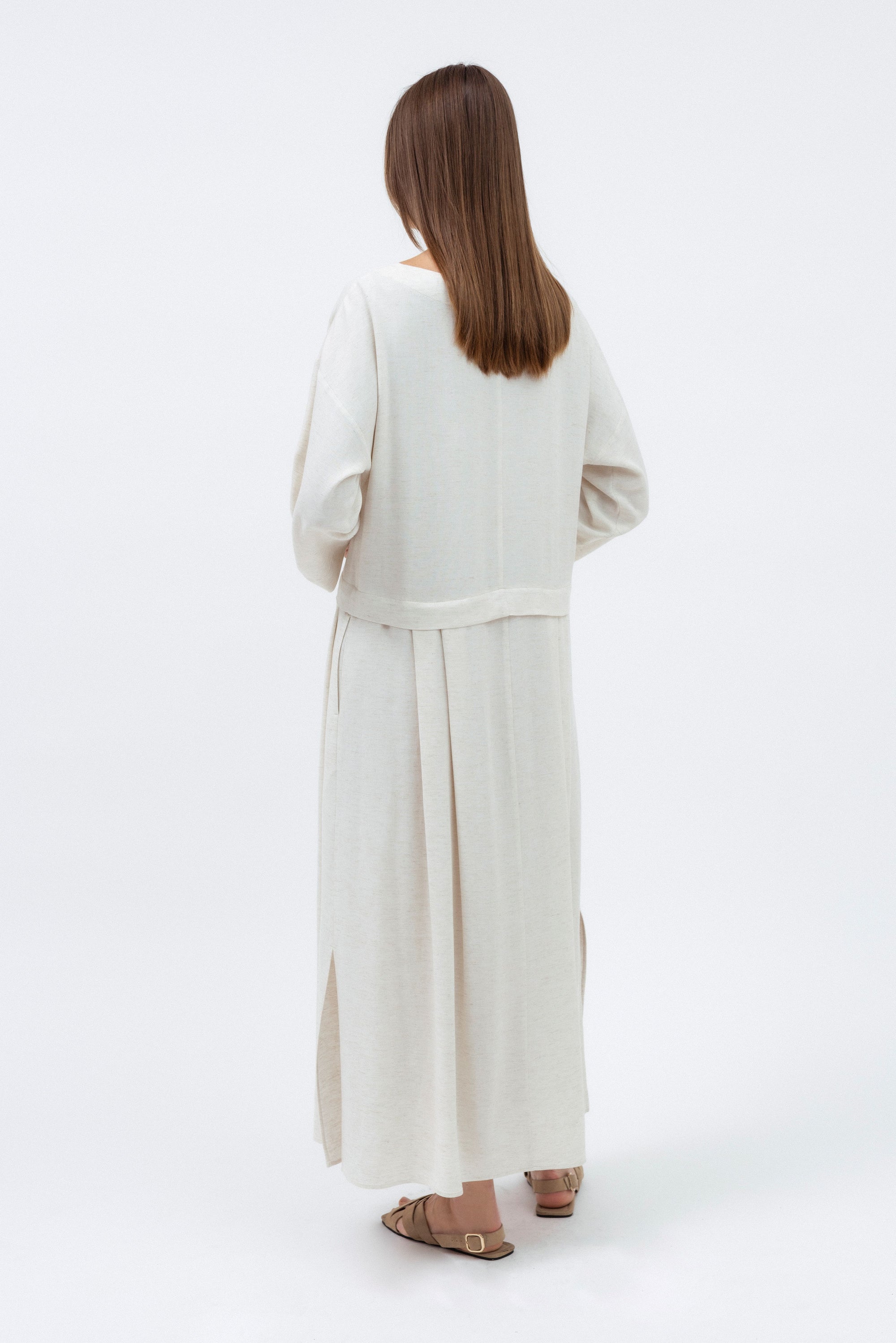ECRU RELAXED MAXI DRESS WITH LINEN